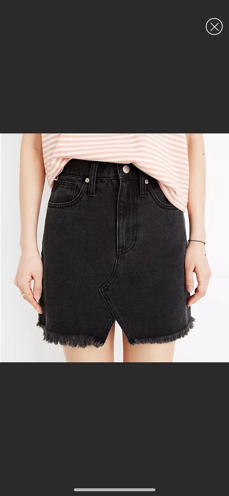 MADEWELL rigid denim vintage wash black a-line frayed hem skirt 23 like new