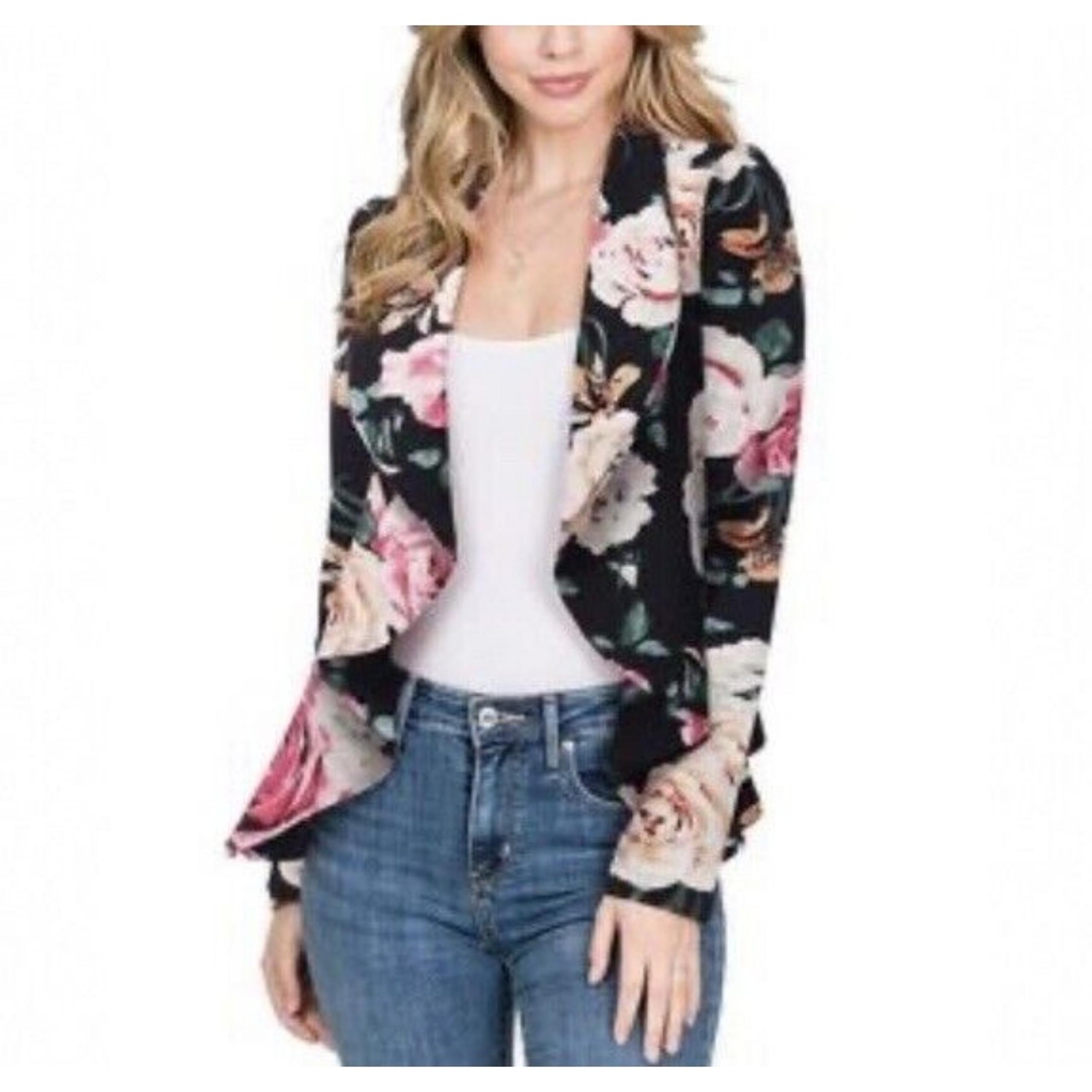 DOUBLJU Lightweight Thin 3/4 Sleeve Open Front Blazer Business Casual - Size 1X