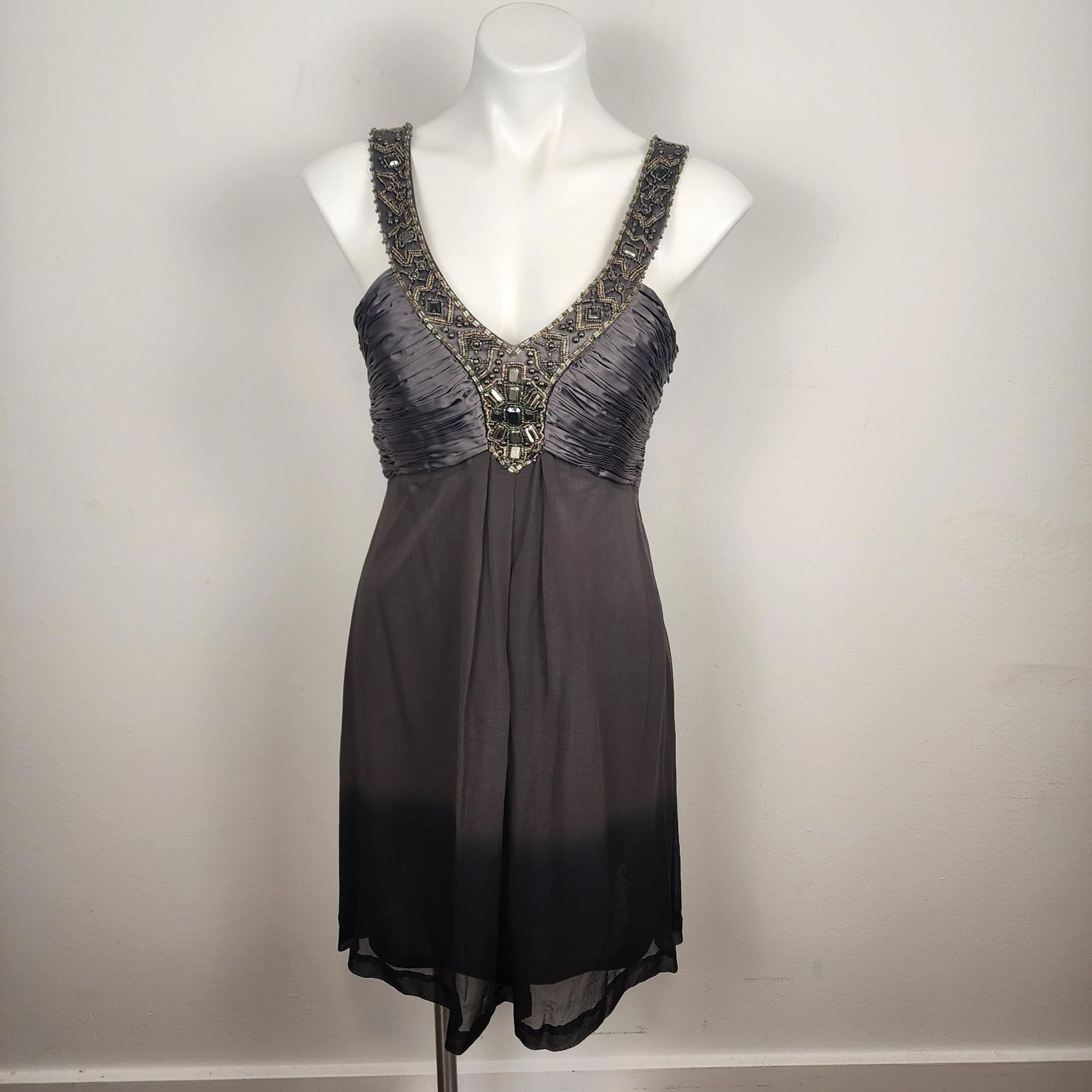 Sue Wong Nocturne Beaded Gray Ombre Silk Short Dress Women's Size 6