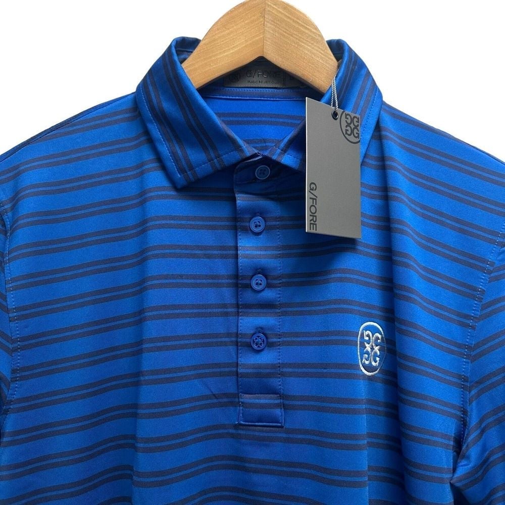 G/Fore NEW WITH TAGS Men's S Golf Polo Shirt Blue Dual Striped Tech Performance