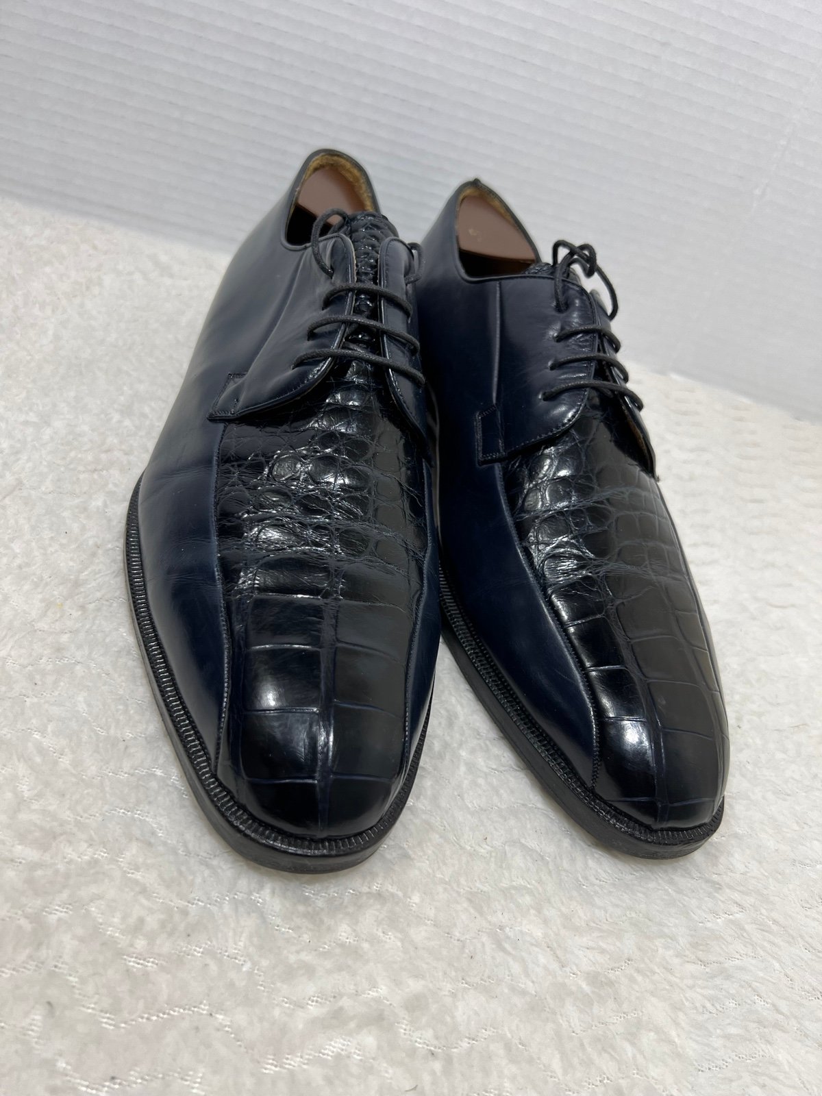 mezlan Genuine Alligator Leather Men’s Size 12M Blue Italian Oxford Dress Shoes.