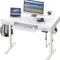 SHW 48-Inch Electric Height Adjustable Desk with Keyboard Tray and Two Drawers