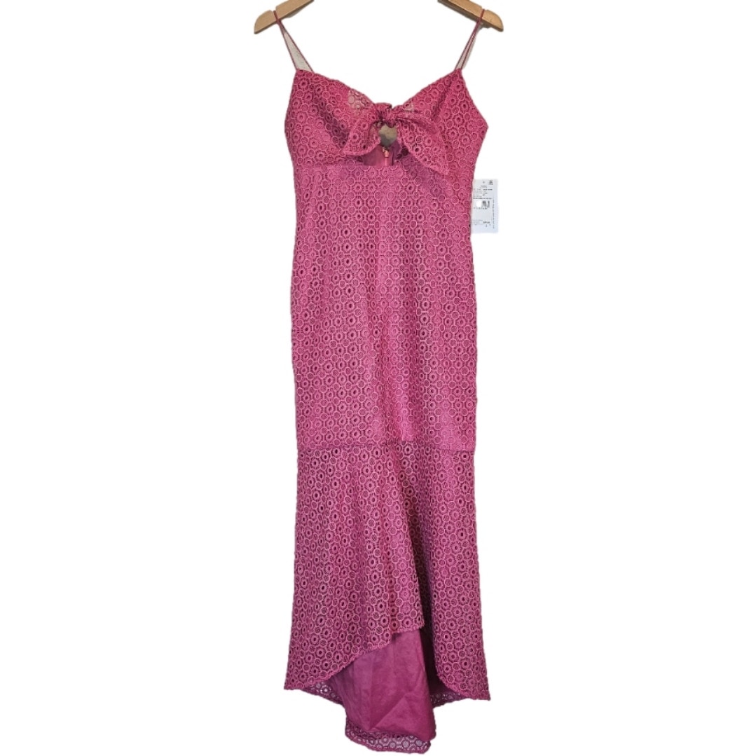 Aidan by Aidan Mattox Pink Eyelet Lace Sleeveless Midi Dress Tie Front Womens 2