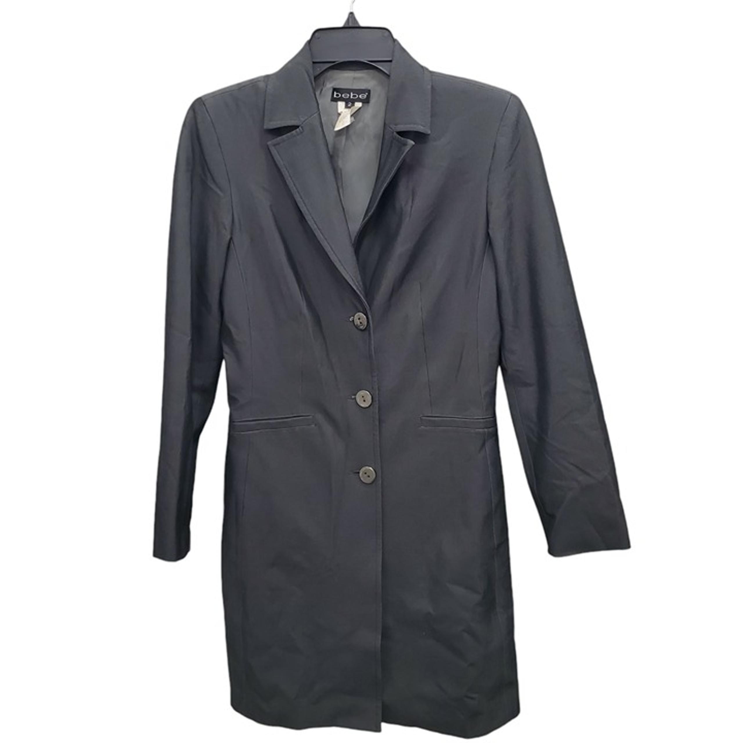 Bebe Women's Vintage 1990s Metallic Gunmetal Button Up Trench Coat Jacket Sz 2