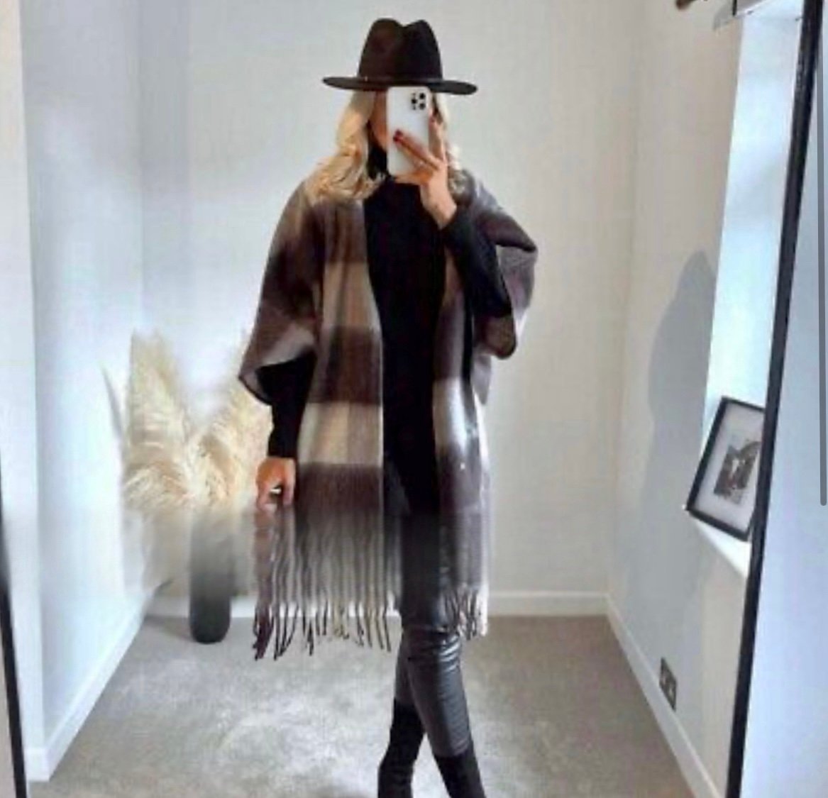 NWT ZARA Fringed Plaid Poncho Blogger Fav.