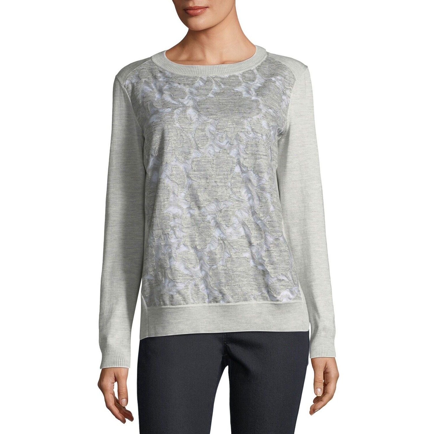 Lafayette 148 New York Floral Fil Coupe Jersey Aralynn Linen Silk Gray Top XL