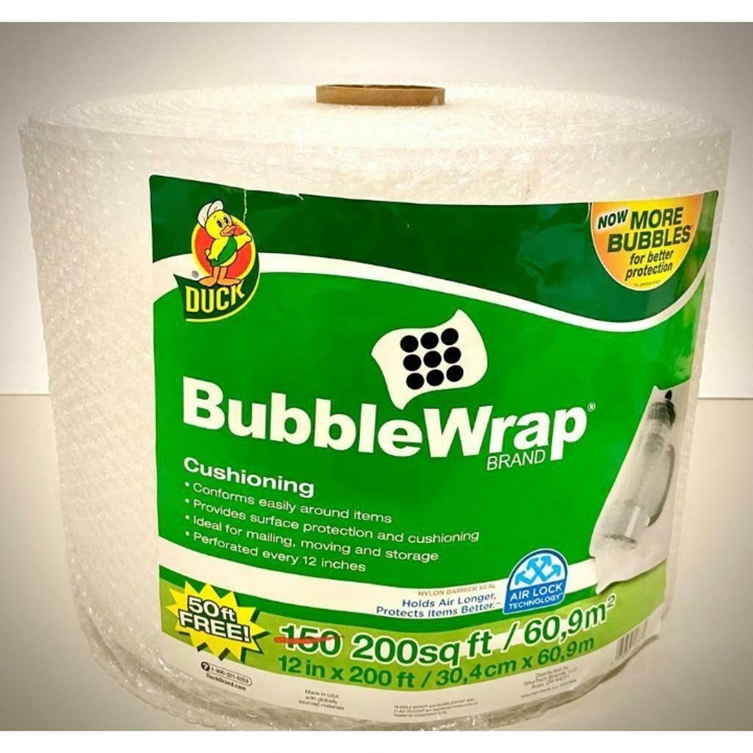 Duck Brand Original Bubble Wrap Cushioning 12 In x 200 Ft, Clear #794-U8764-M13