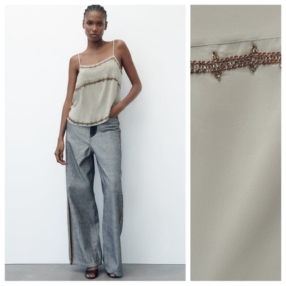 NWT. Zara Limited Edition Sage 100% Viscose Lingerie Style Top. Size L.