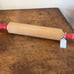 Vtg SOLID MAPLE Wood RED HANDLE Country Kitchen ROLLING PIN 17 Collectible