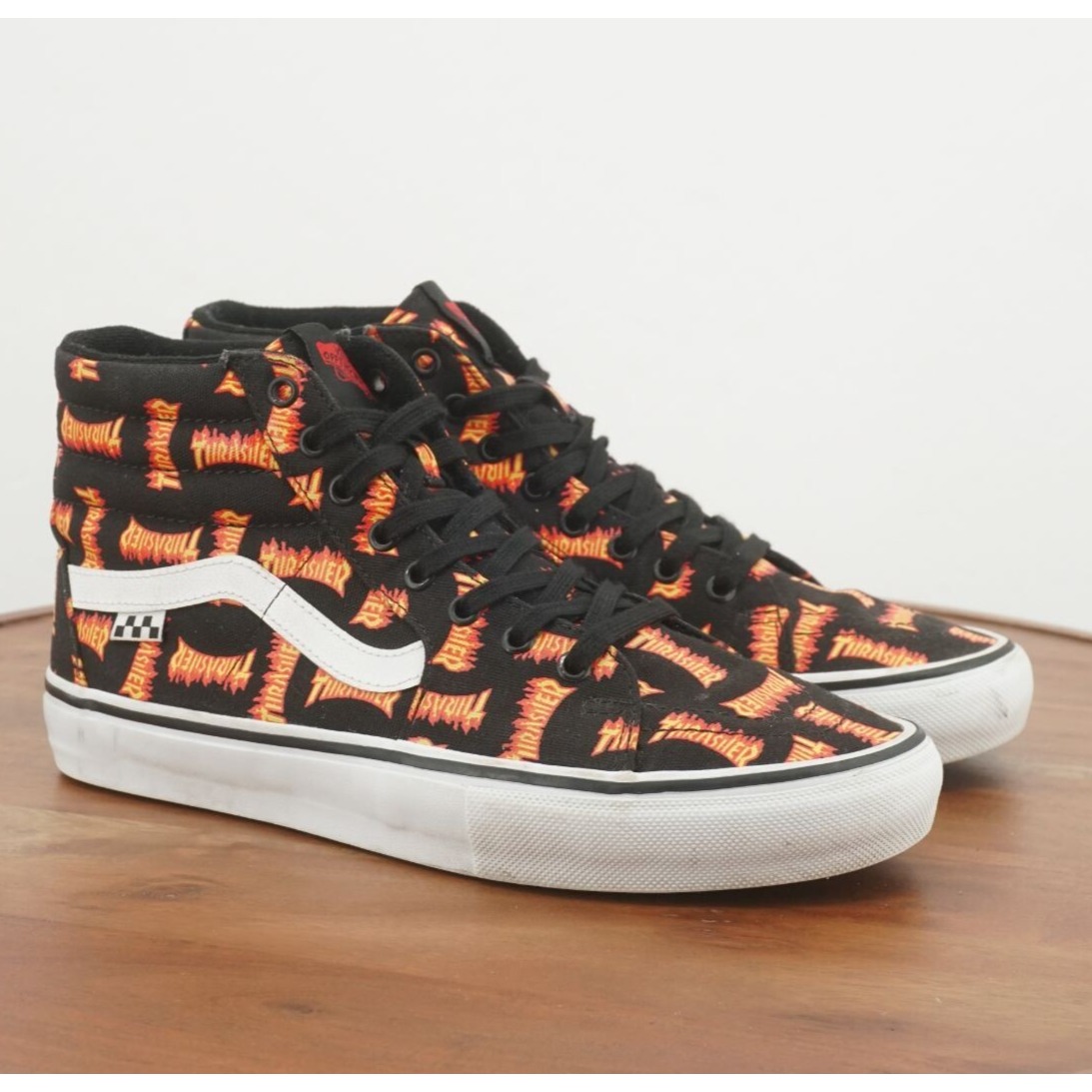Vans x Thrasher Mens Sk8-Hi Sneakers Shoes All Over Print Black Canvas Size 10.5