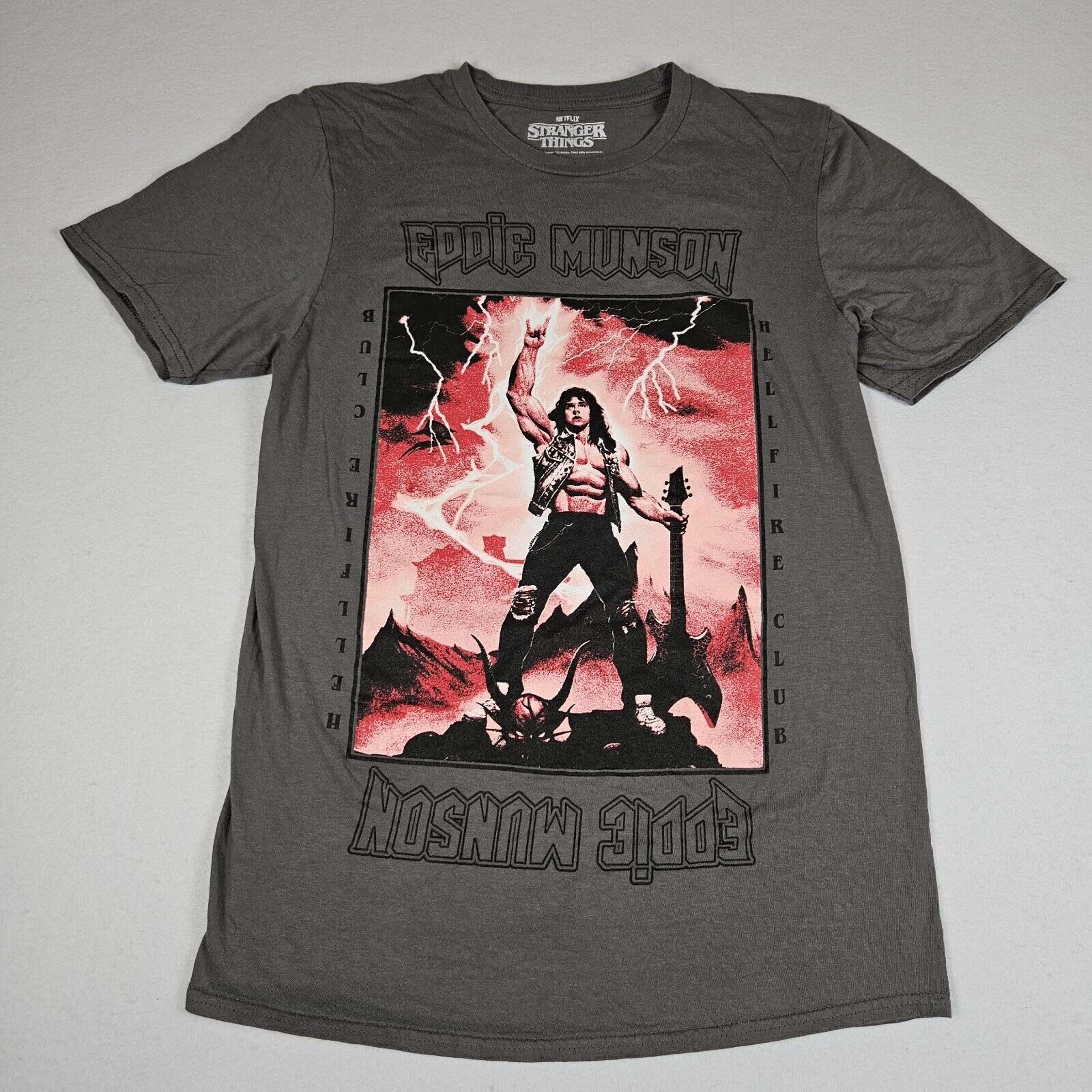 Stranger Things 4 Netflix Eddie Munson Womens S T-Shirt Graphic Tee Lightning