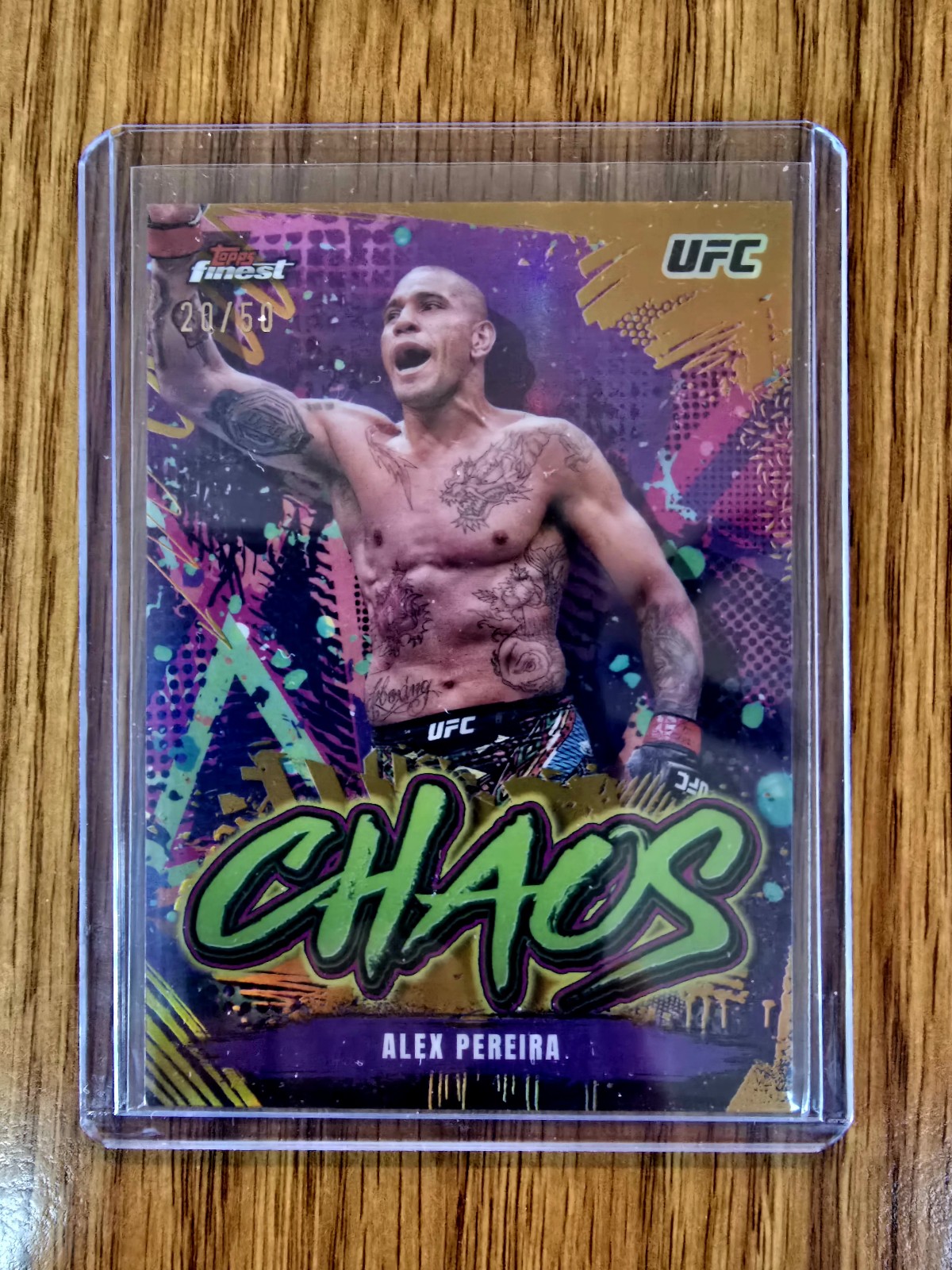 Alex Pereira 2024 Topps Finest UFC - Chaos 20/50 Gold Refractor #CHA-24