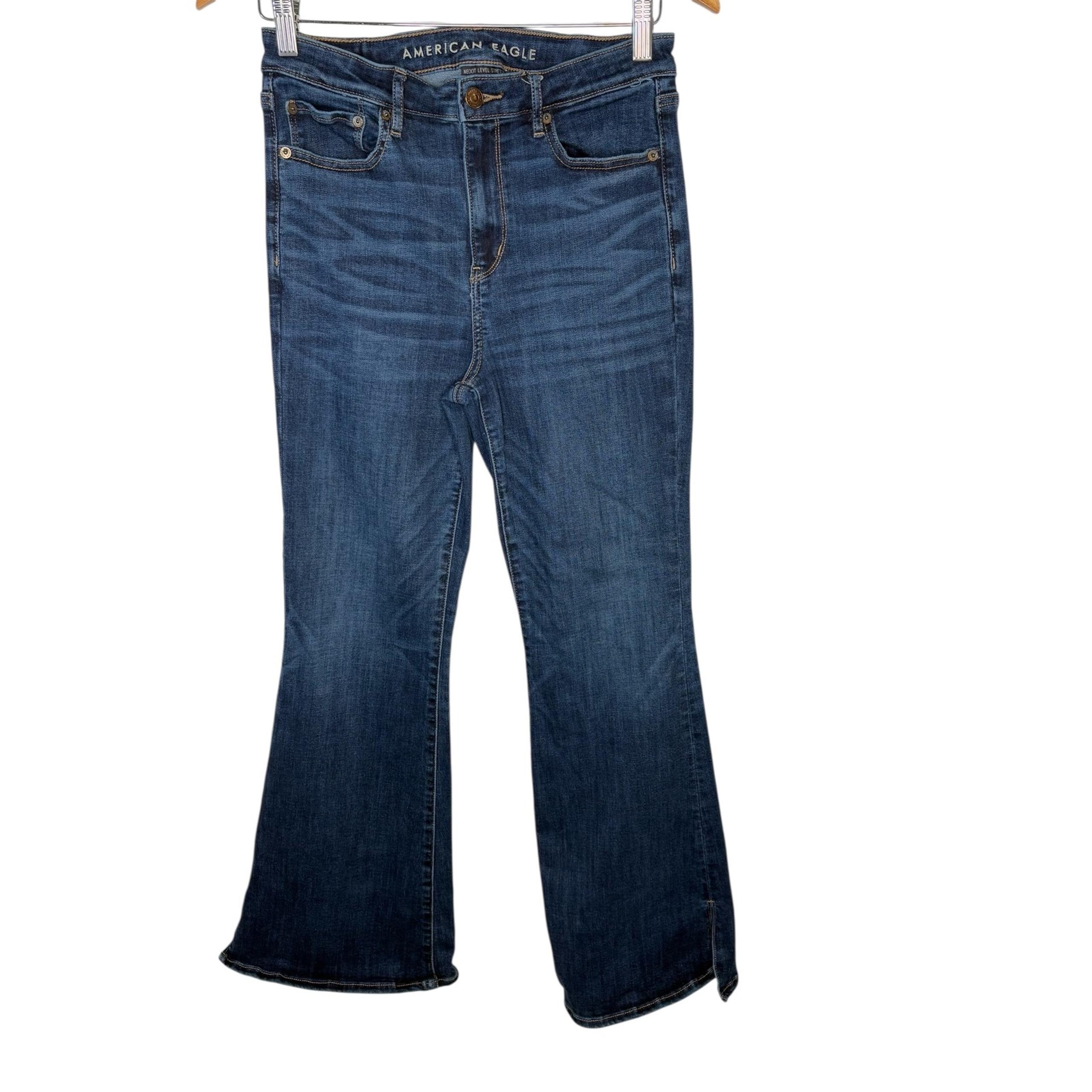 American Eagle Denim Flare Jeans Next Level Stretch Dark Wash Women Size 10