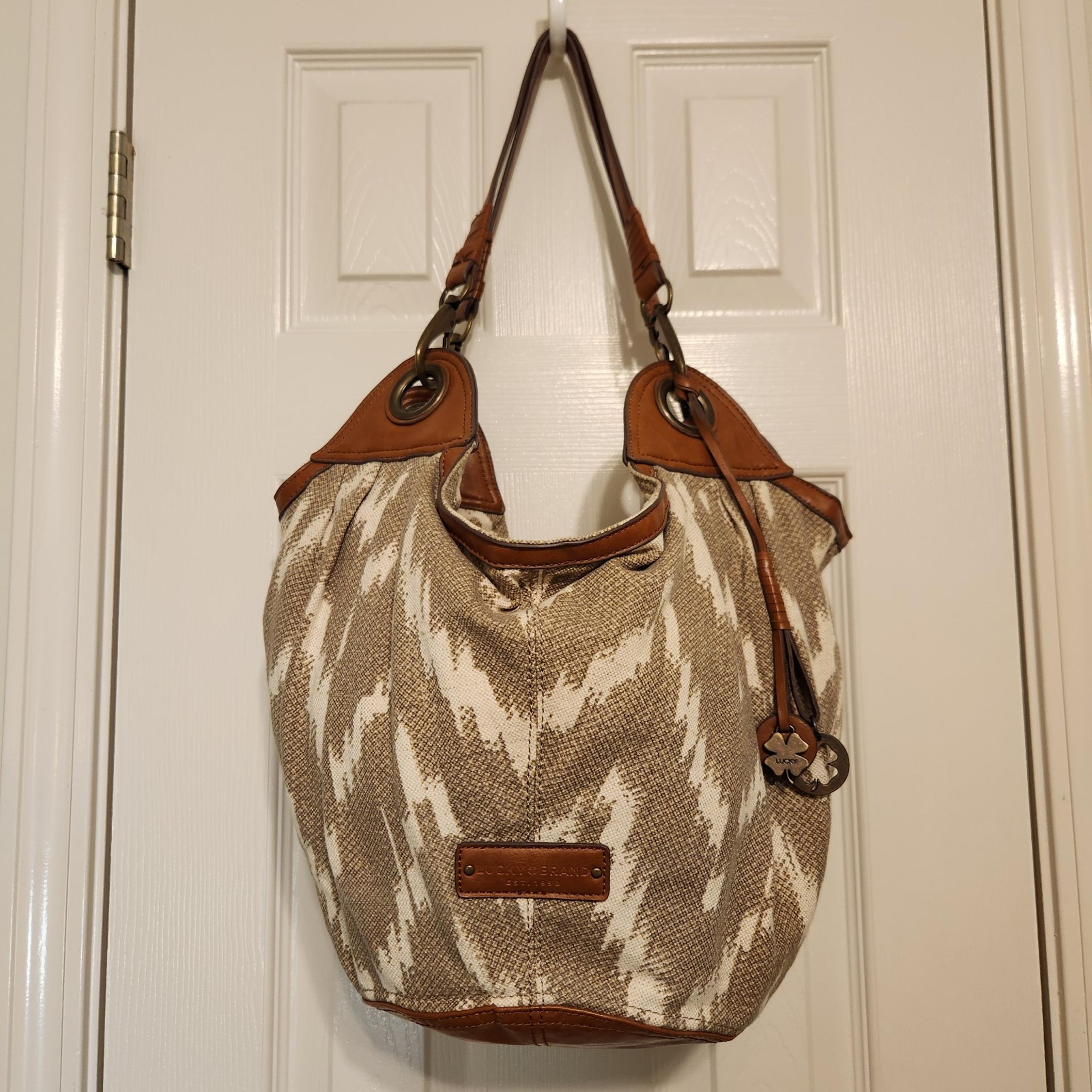 Lucky Brand Boho Bucket Tote Bag Brown and Cream-Colored Like New