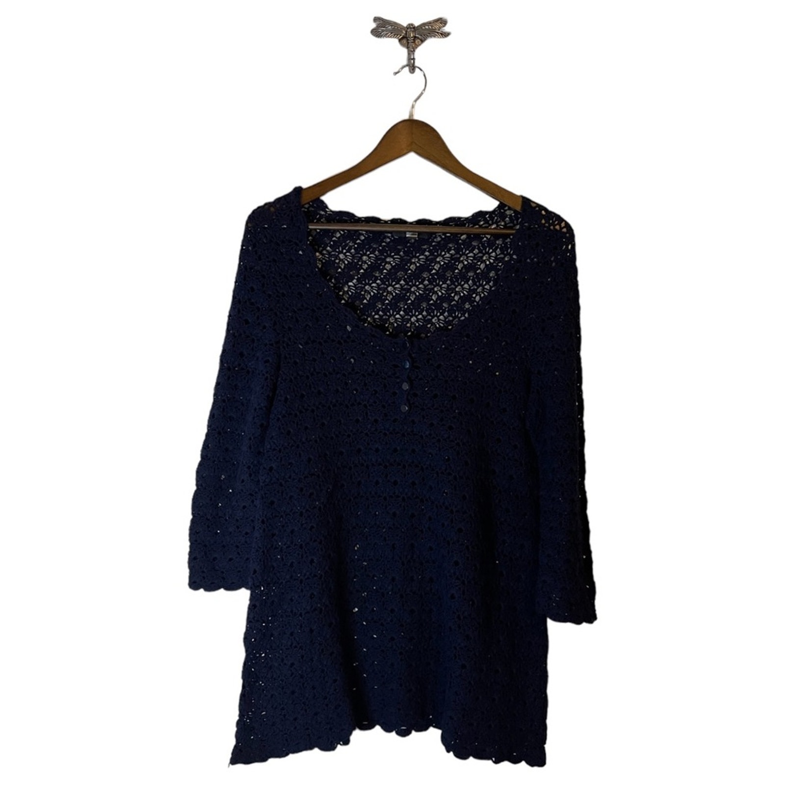 Saks Fifth Avenue Navy Blue Open Knit Sweater Women's Size Medium