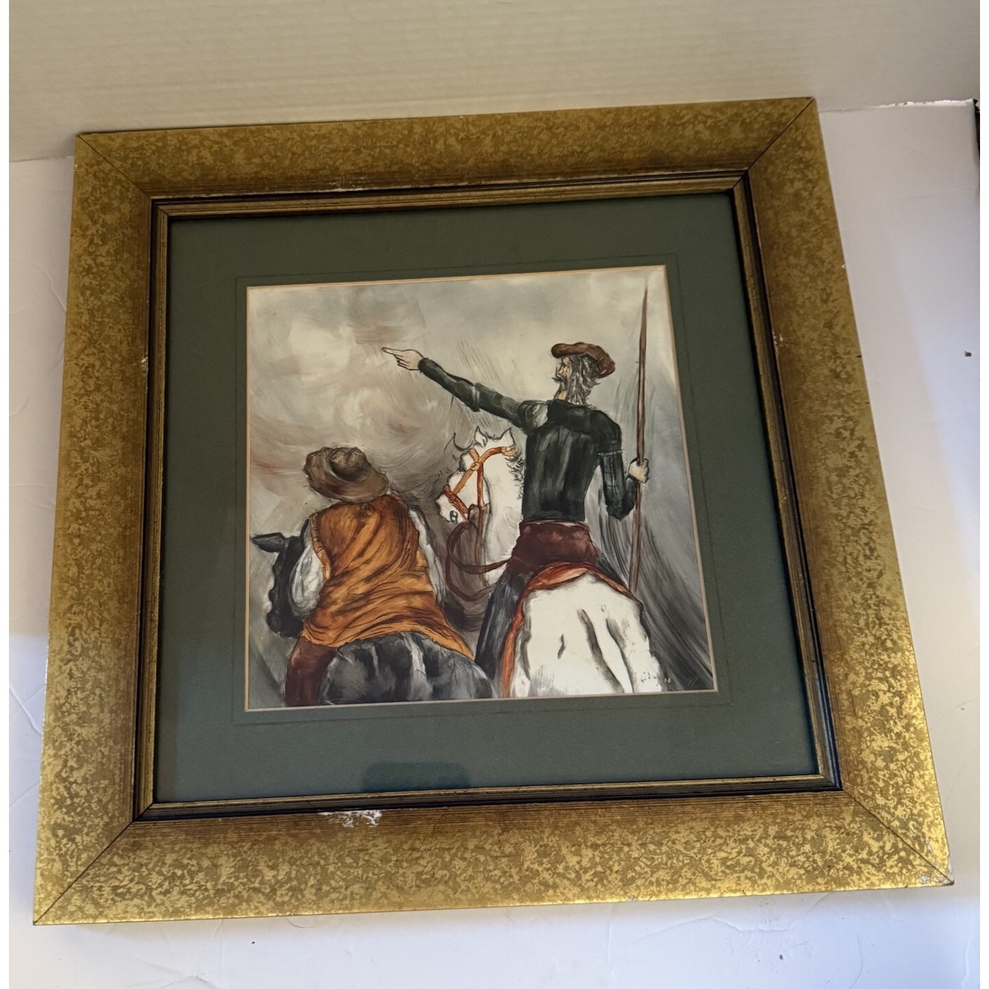 Framed Painting Believed Of Don Quixote & Sancho Panza By Artist Aida In '95