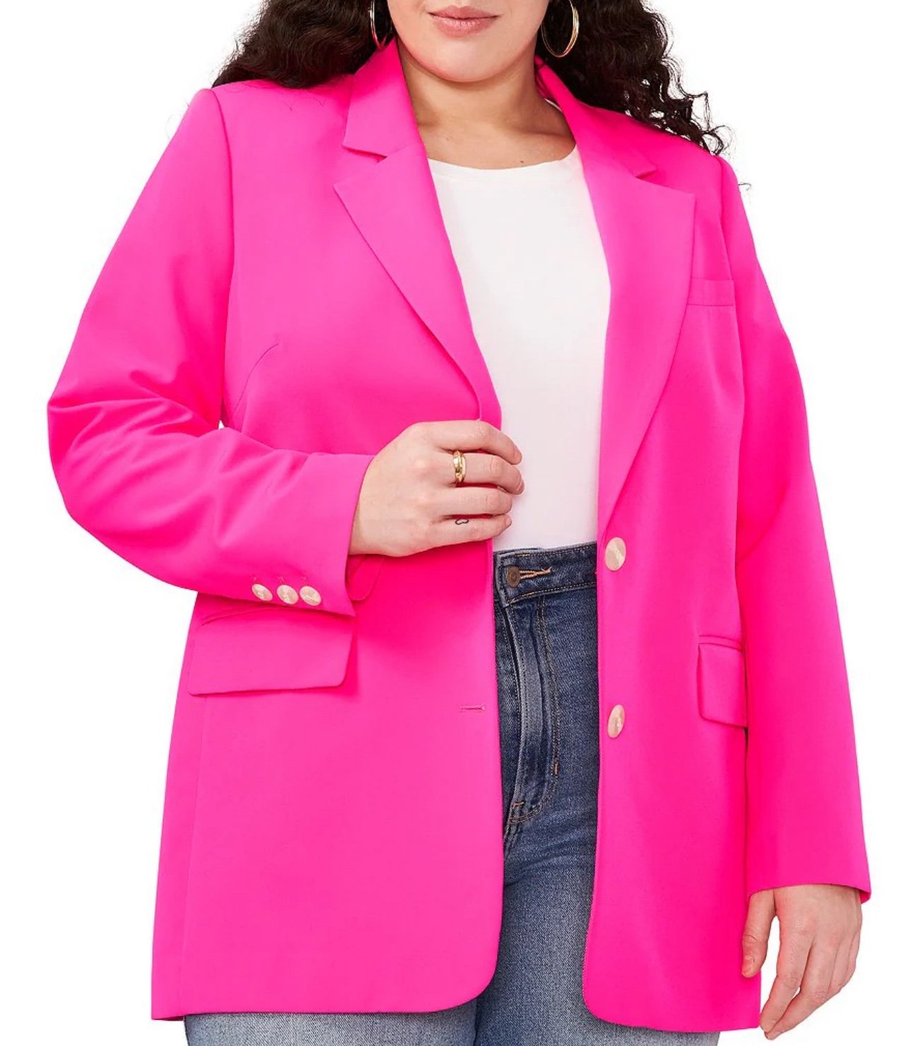 Vince Camuto Plus Size Notch Lapel Pocketed Boyfriend Blazer HOT PINK 16w