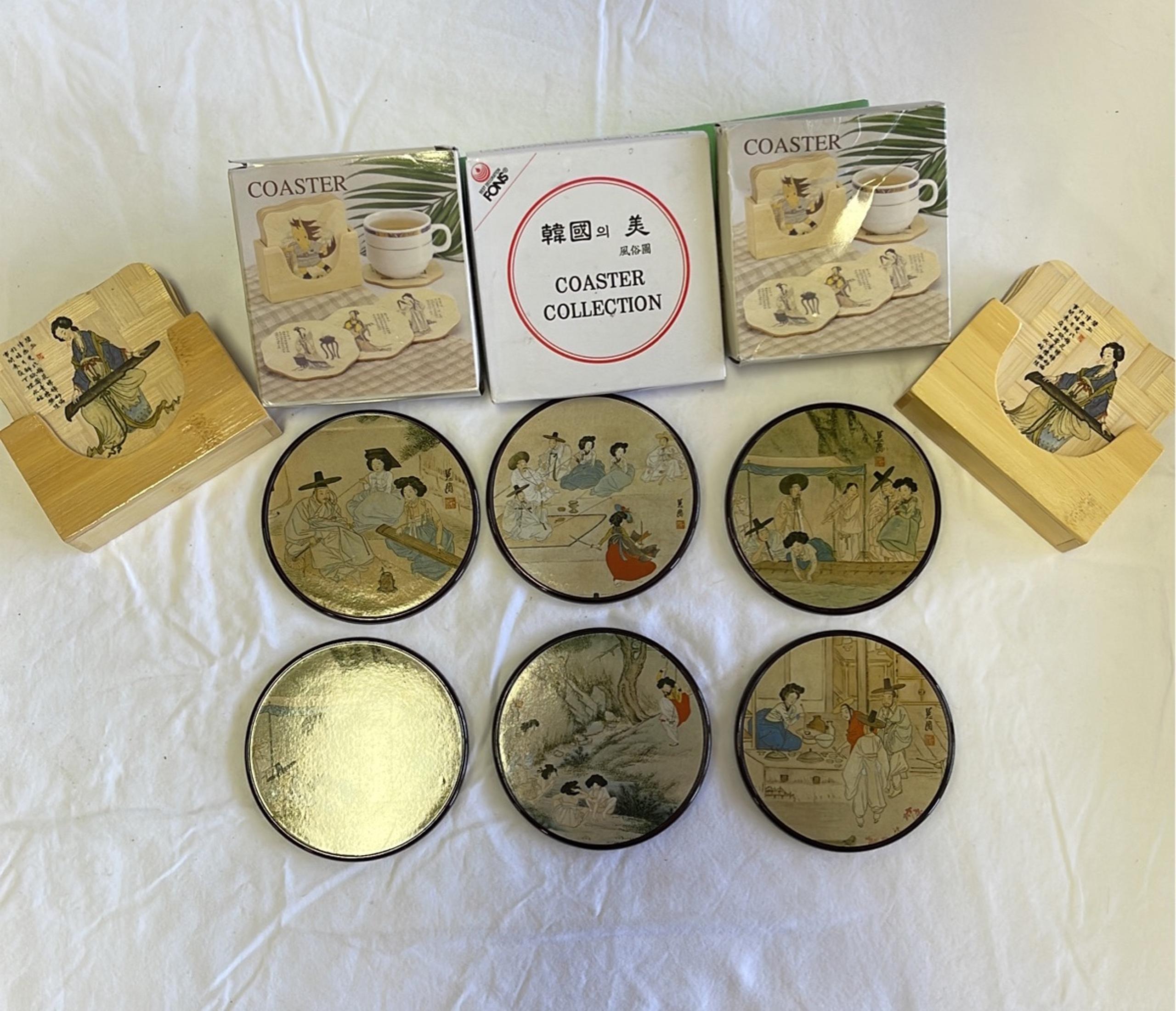 Vintage lot of 3  bamboo coaster sets