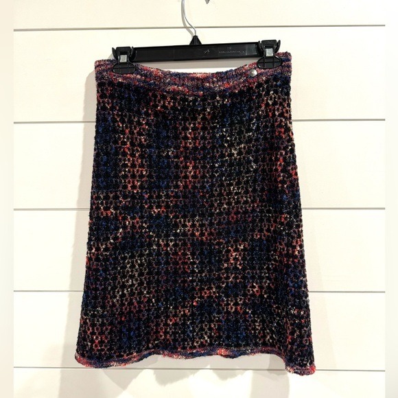 Chanel navy red black boucle tweed knit skirt