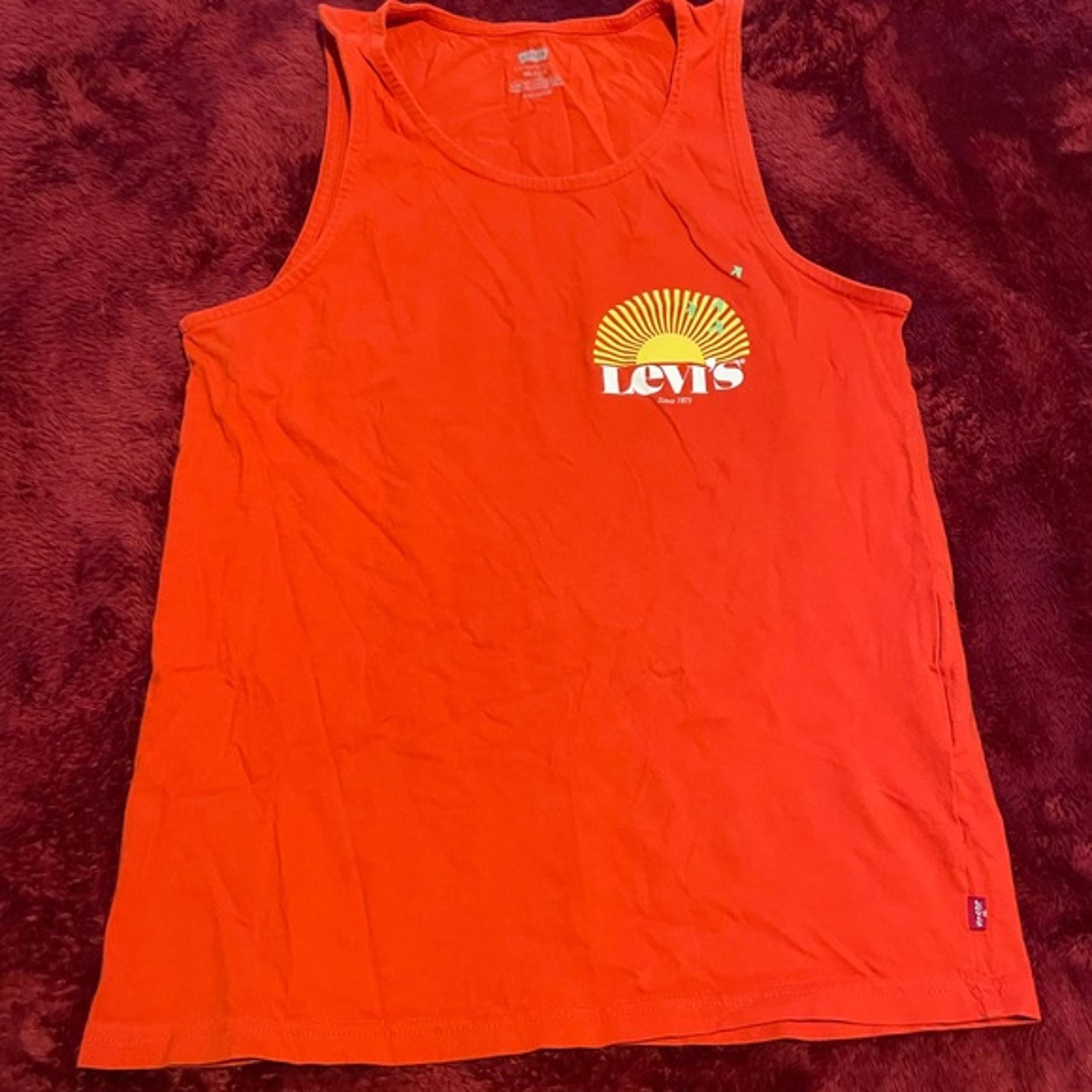 Mens Relaxed Fit XS Levi's Sunset Tank in Red Orange