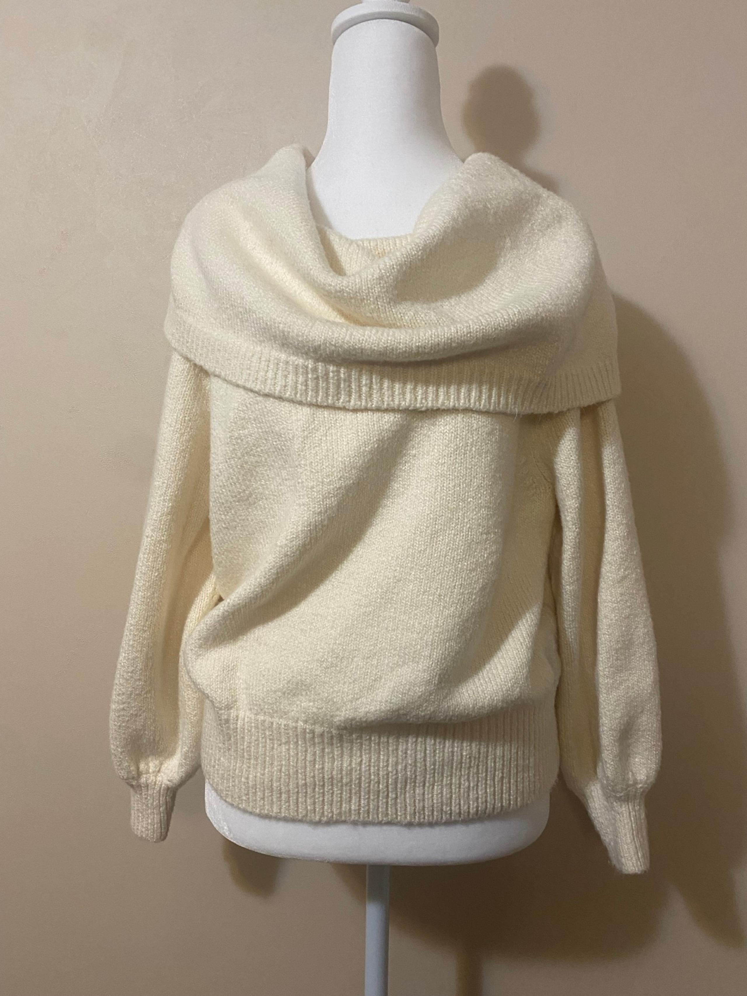 Anthropologie Ivory Pullover Sweater Cowl Neck Batwing Cotton Blend Soft Women S
