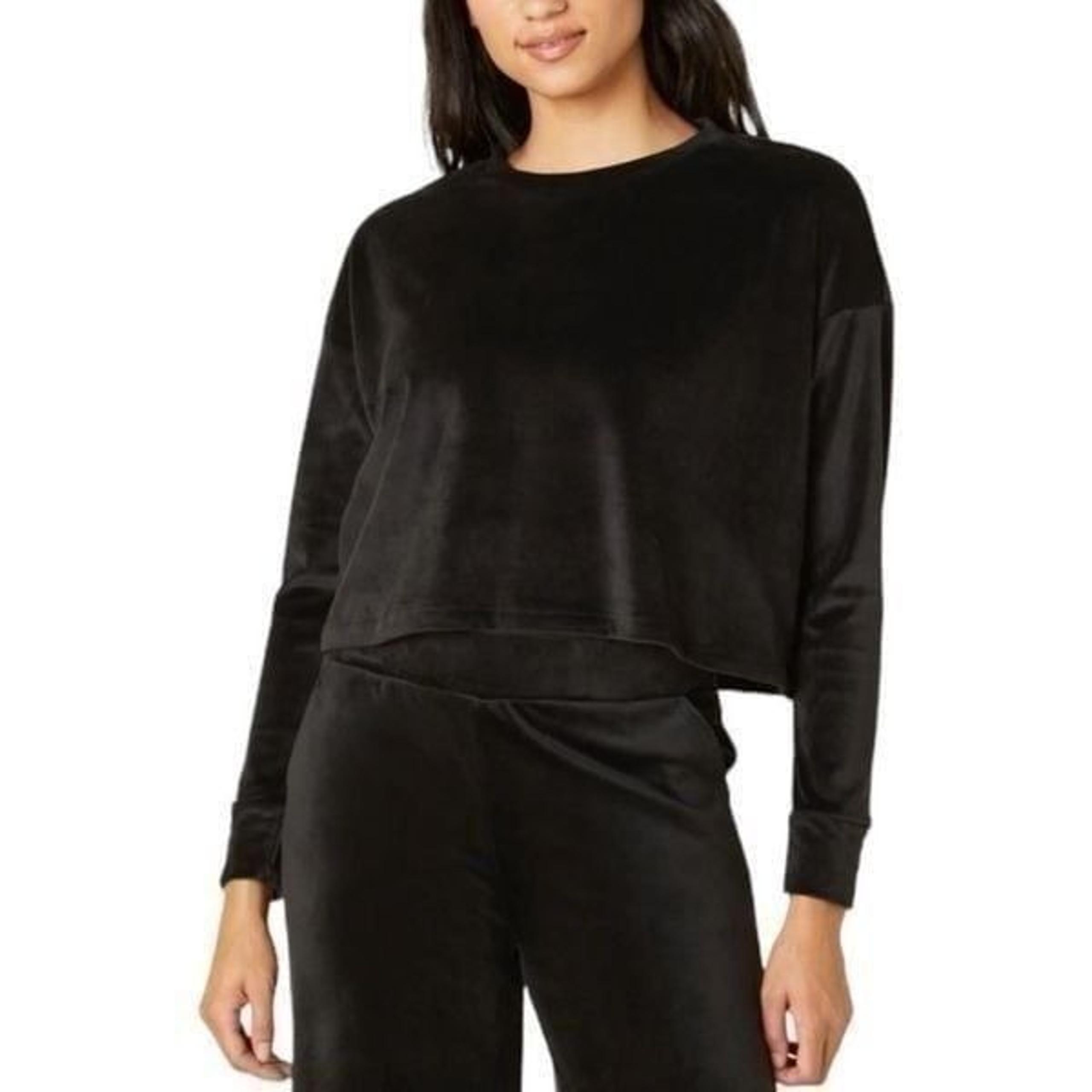 Beyond Yoga Black Brushed Up Velvet Cropped Pullover Sweatshirt Women’s Large