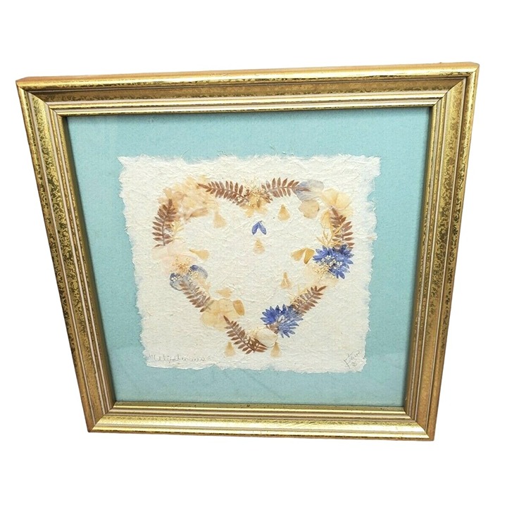 Rare Vintage Heart Wildflower's 1995 Handmade Paper Pressed Real Flowers Signed