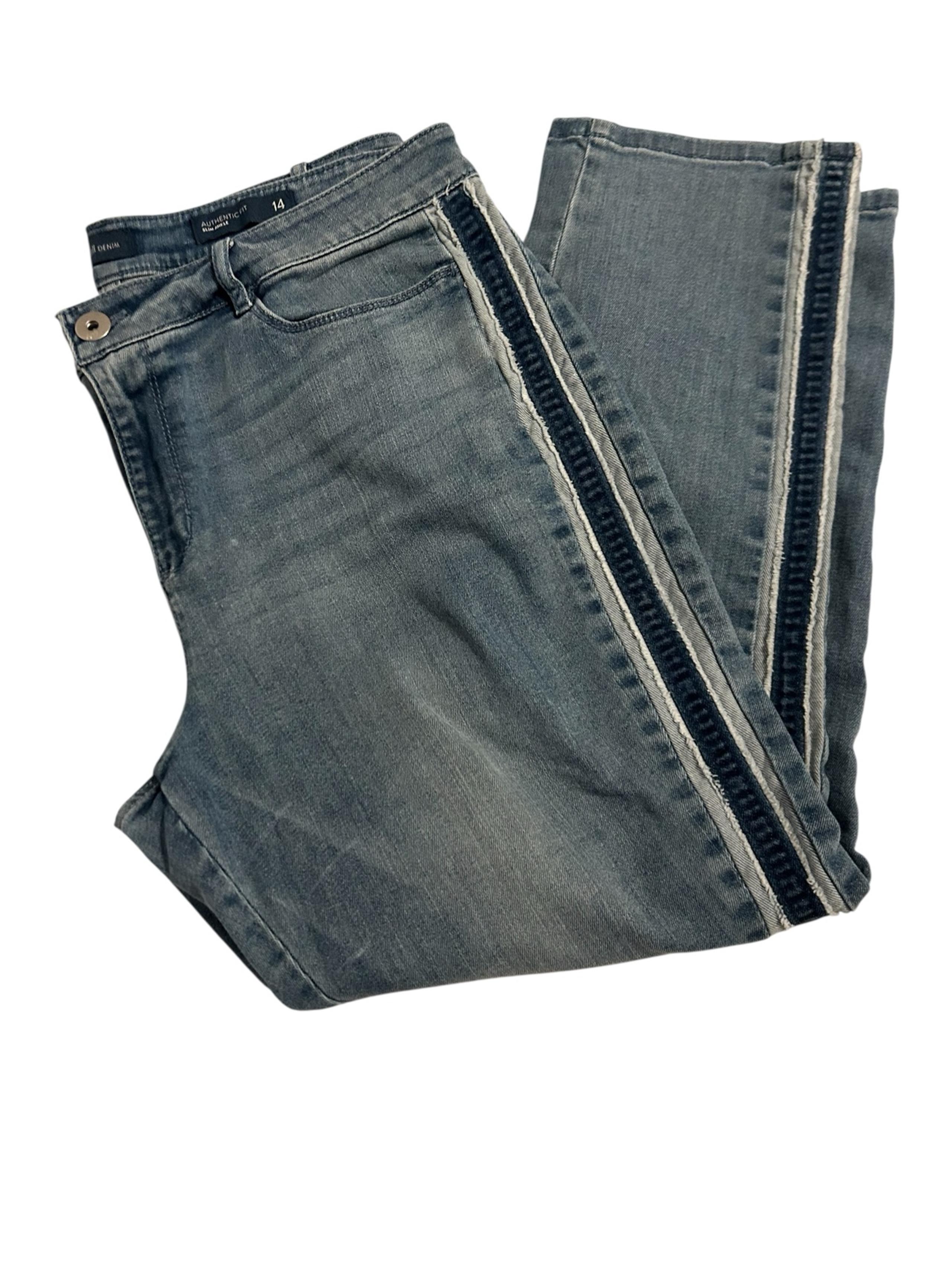 J Jill Authentic Fit Slim Ankle Light Wash Blue Jeans Side Stripes Sz 14 Stretch