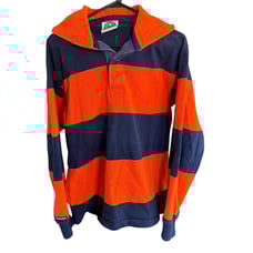 Vtg Barbarian Mens Polo Rugby Wear Striped Hoodie Shirt 90s RARE BLANK M