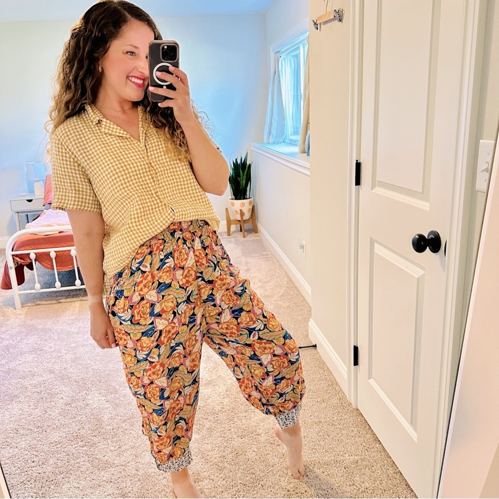 Anthropologie Orange Floral High Rise Pants Small