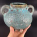 Blue Brown Lava Glaze Art Pottery Jug Vase Pot Vintage Pocked Bubble