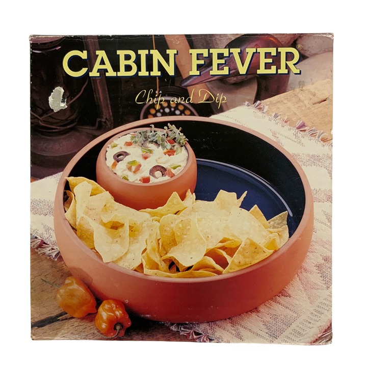 Cabin Fever Chip & Dip Platter Glazed Blue Interior Terracotta Exterior Made In