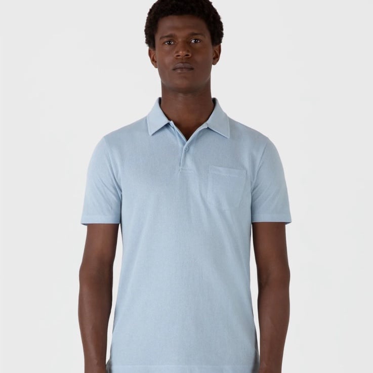 Sunspel Riviera polo shirt light blue 100% cotton made in Portugal like new