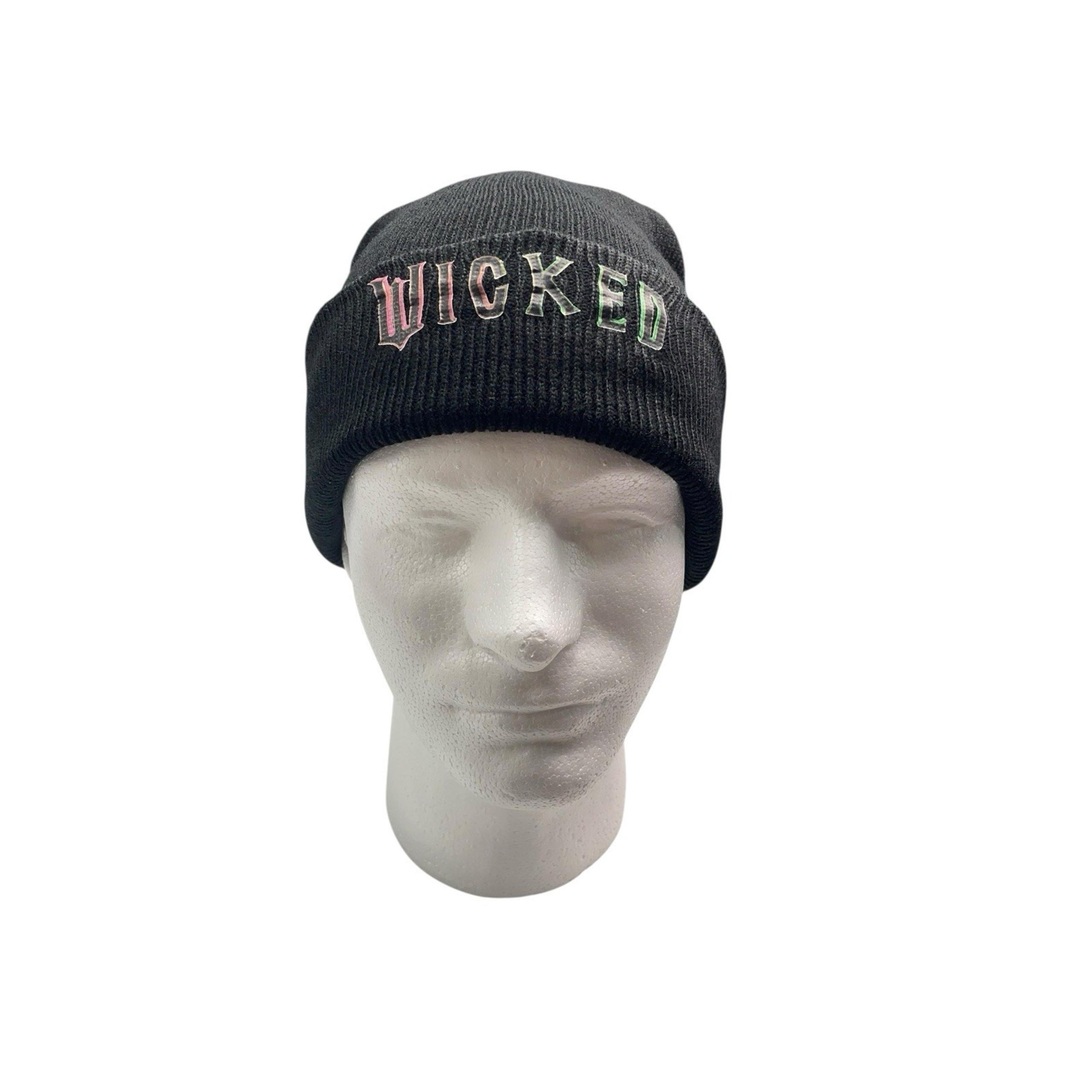 WICKED Beanie Black Knit Hat Pink Green Unisex Glinda Elphaba