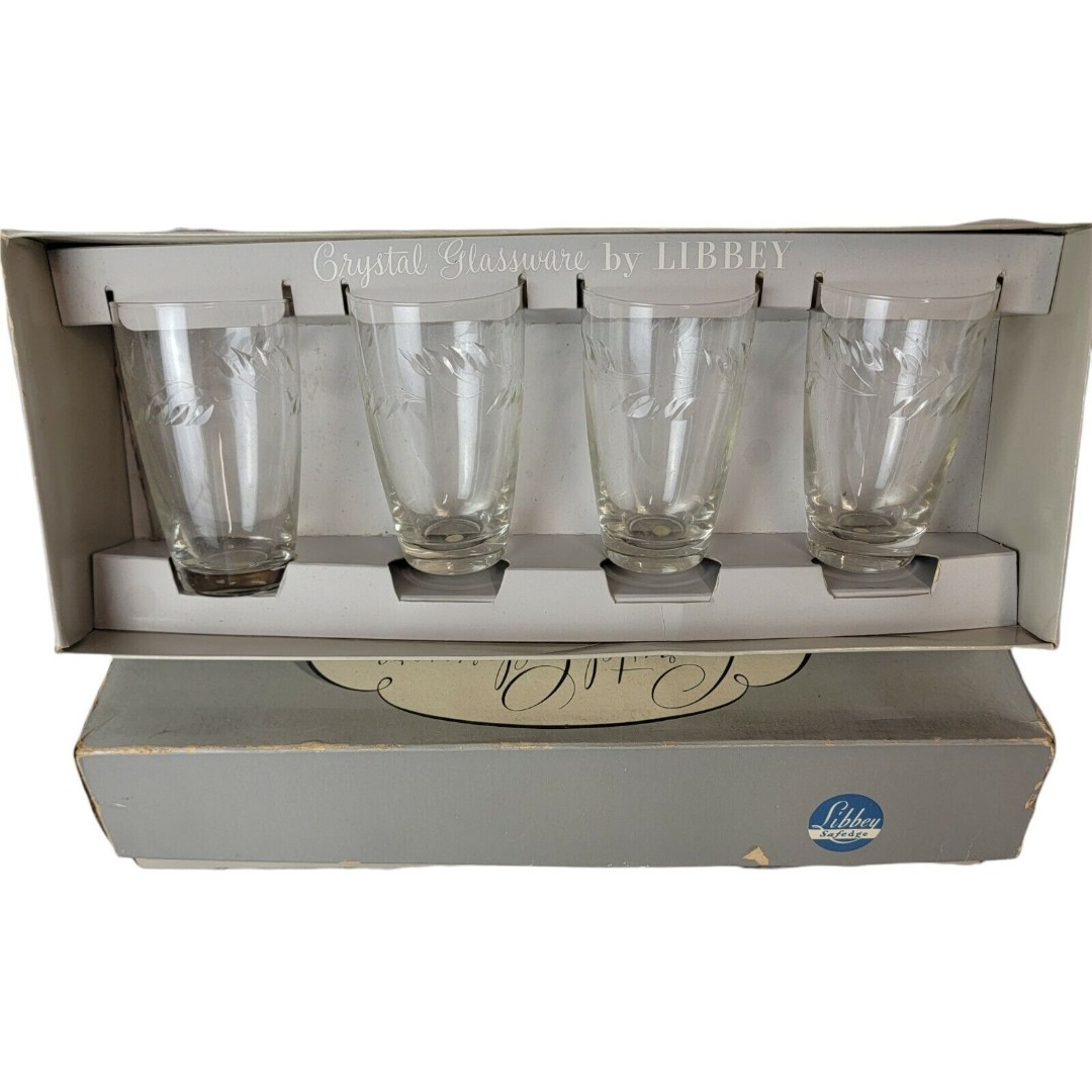 8 Vintage Crystal Glassware Drinking Glass 14oz Coolers Libbey Mayfair Safe Edge