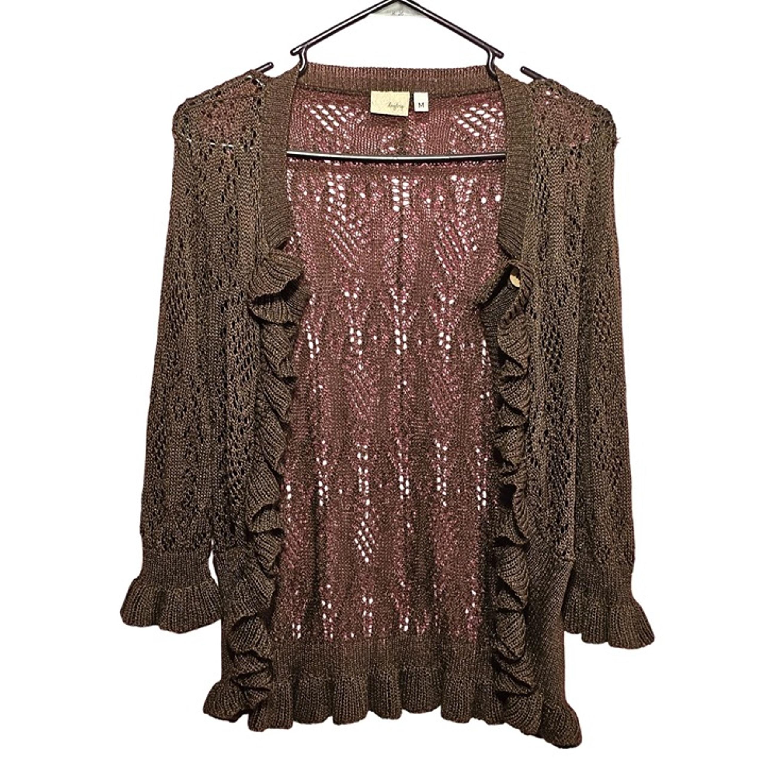 Daytrip Womens Olive Green Knit Cardigan Sweater Ruffles Button Detail Size M