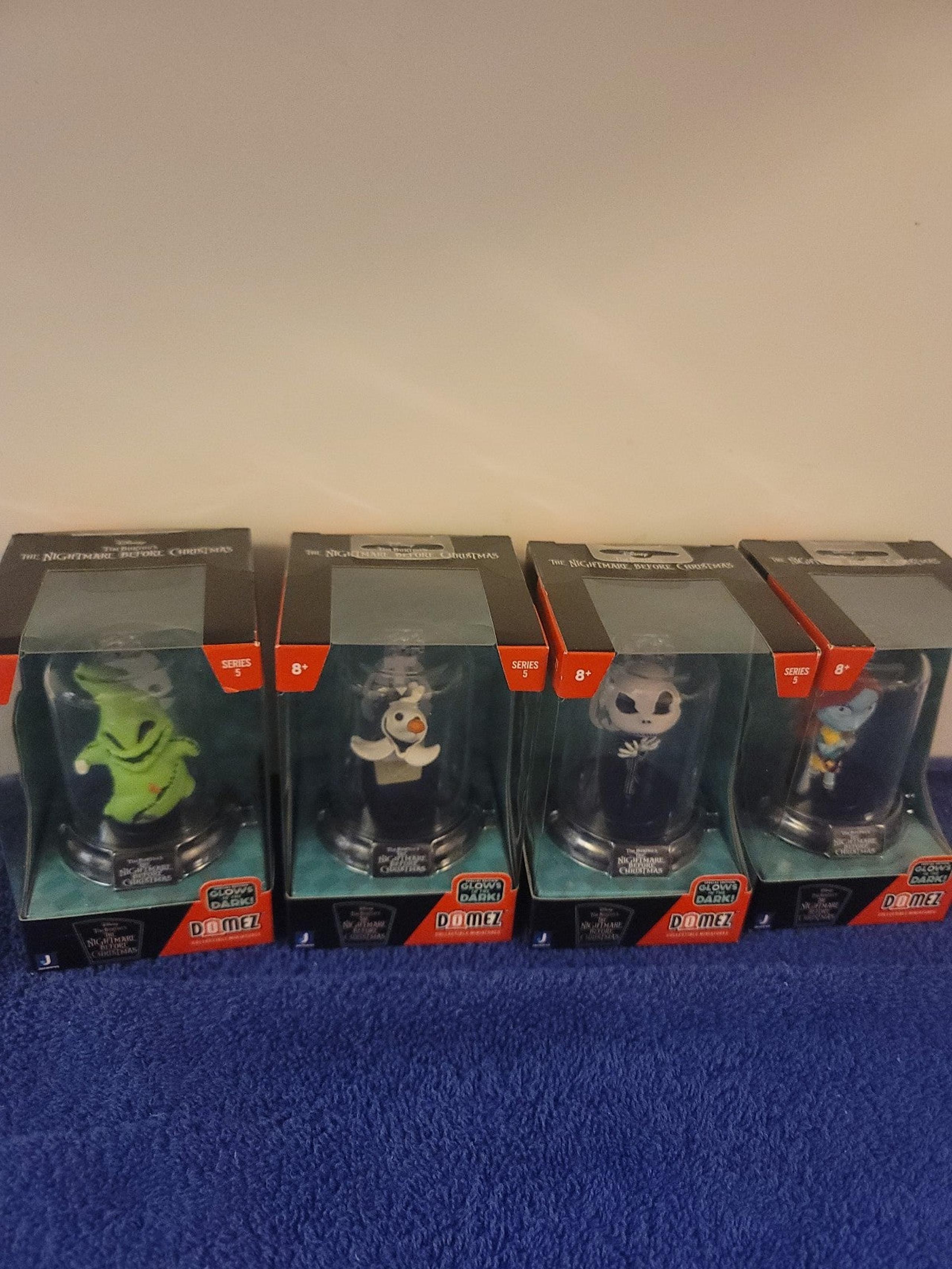 4 DOMEZ THE NIGHTMARE BEFORE CHRISTMAS GLOW IN THE DARK.  SALLYJACK OGGIE  ZERO