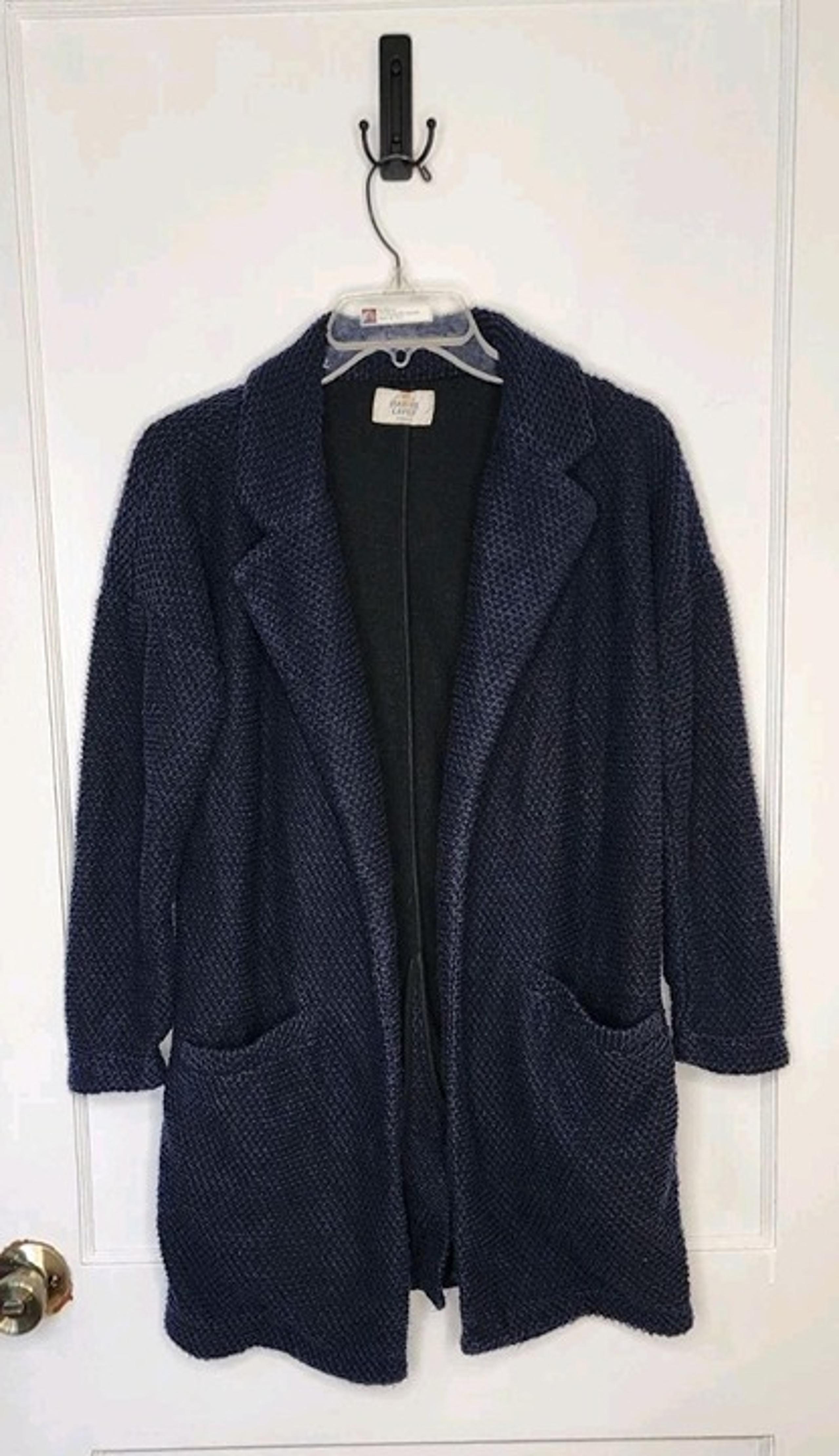 MARINE LAYER Birdseye-Knit Open-Front Cardigan Sweater Pockets Blue Size XS