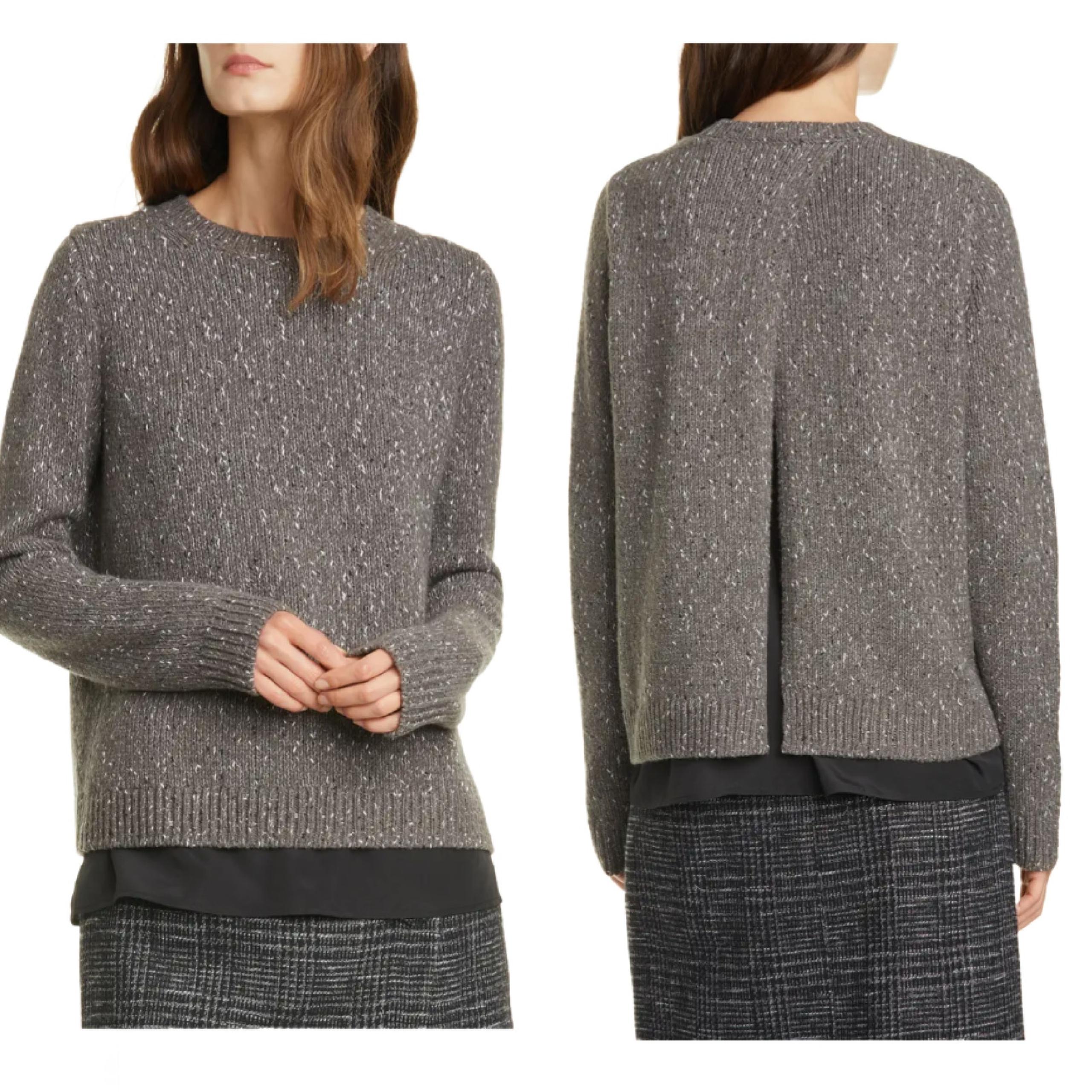 Club Monaco Split Back Shirt Hem Sweater  Size Small Gray Black