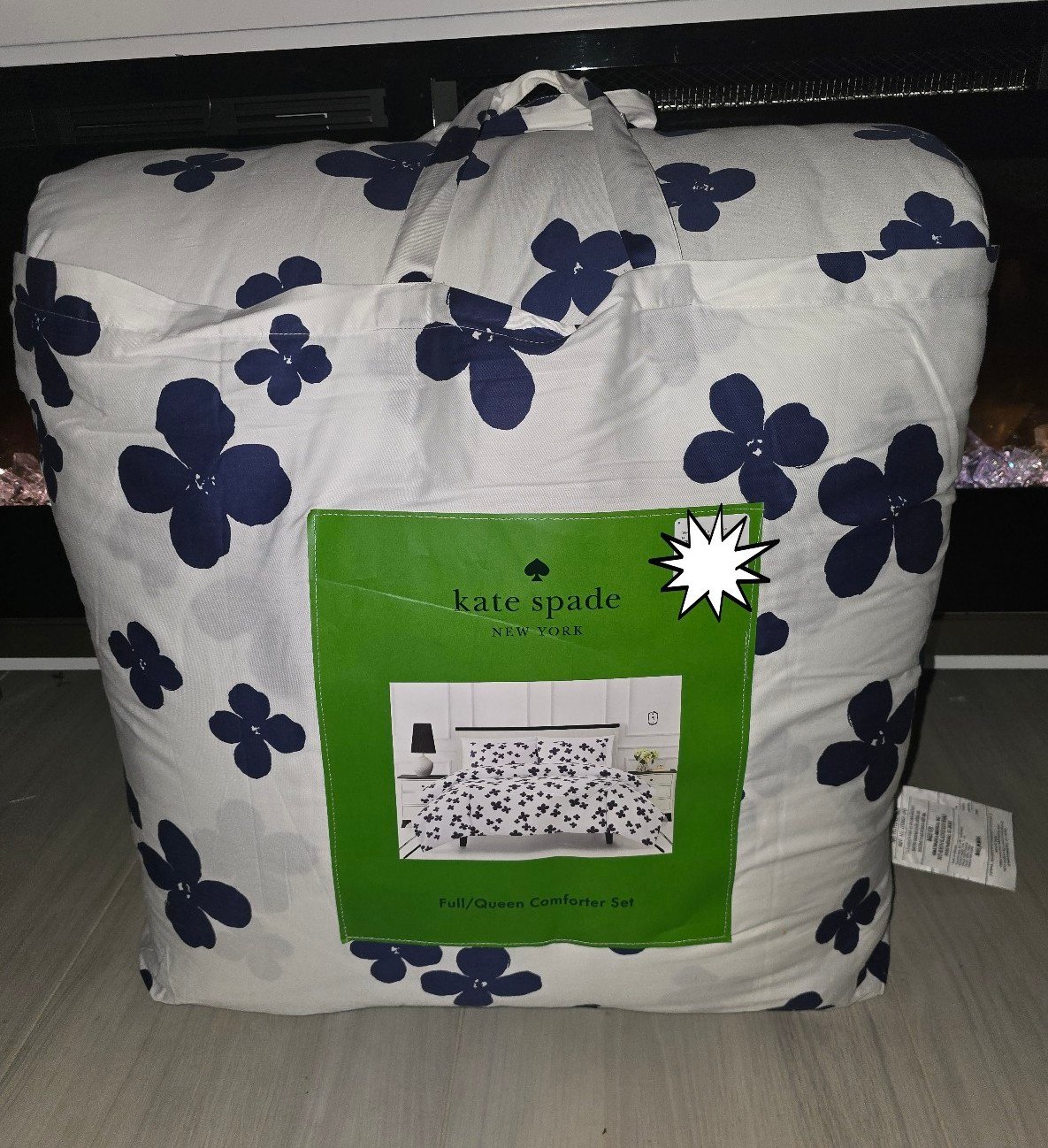 KATE SPADE Comforter Floral Navy Blue/White Full/Queen Cotton Comforter SET