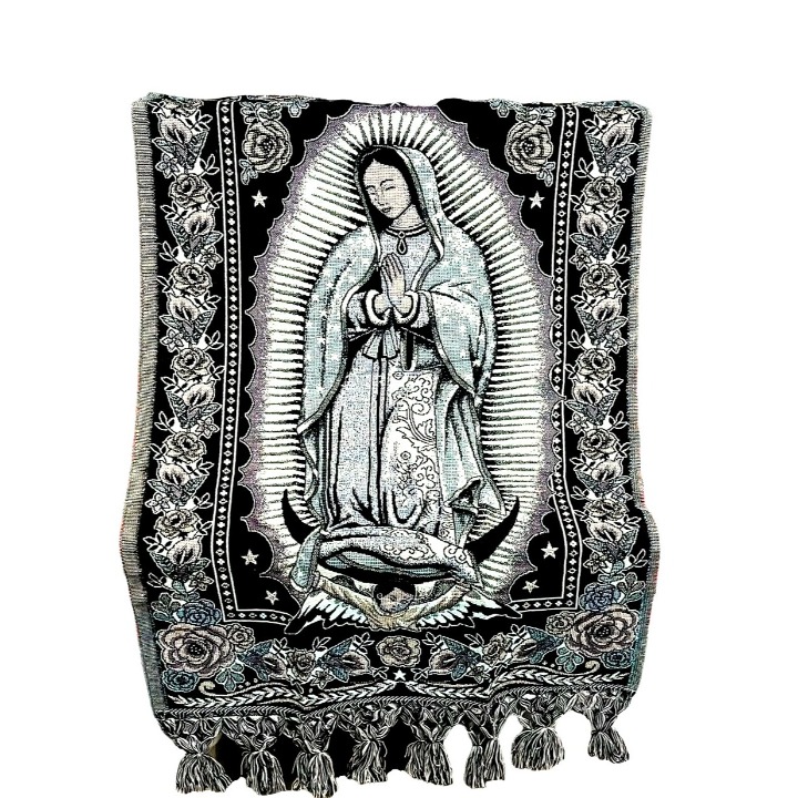 Mexican Rebozo Virgen de Guadalupe Shawl Rug Blanket Pareo Wrap Sweater