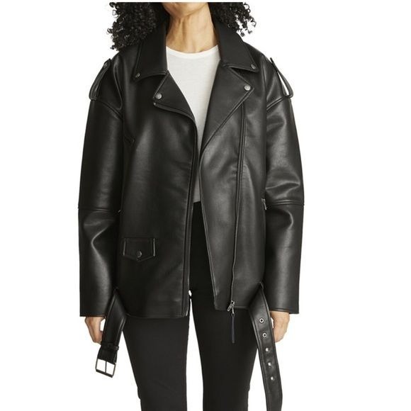 NEW Hudson black leather cropped Moto jacket