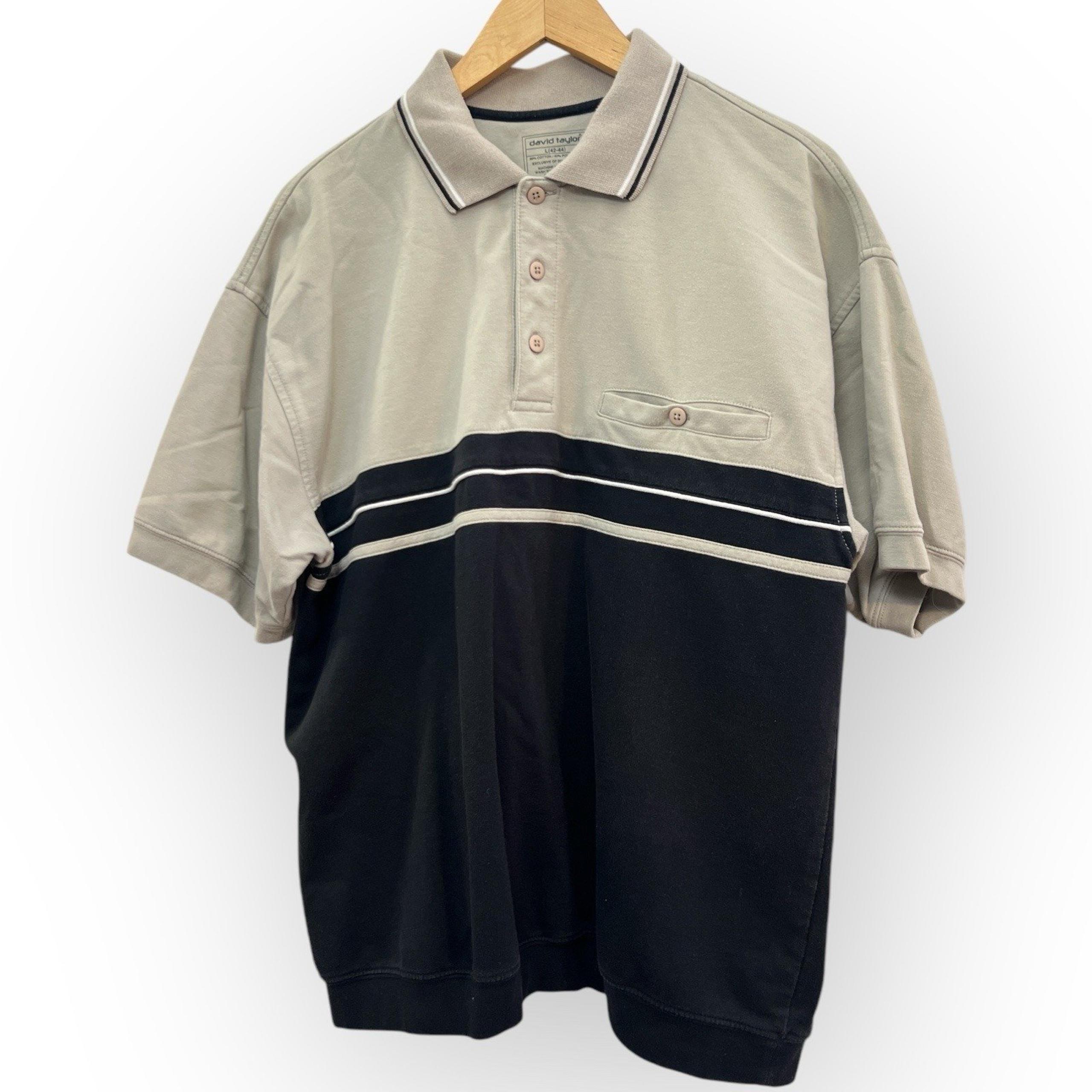 Vintage David Taylor Polo Golf Shirt Mens Large Black Tan Golf Casual Jacket