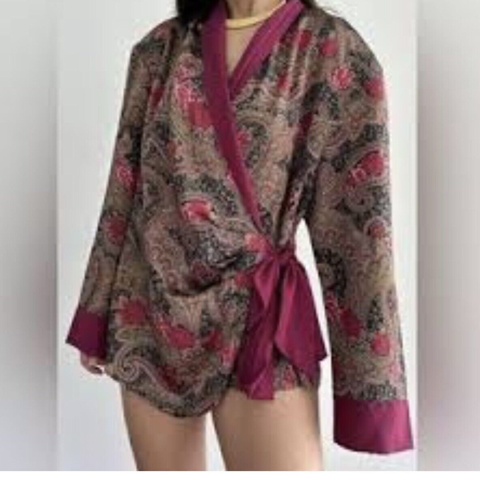 Vintage Gold Label Victoria Secret Paisley Satin Wrap Top Size Small