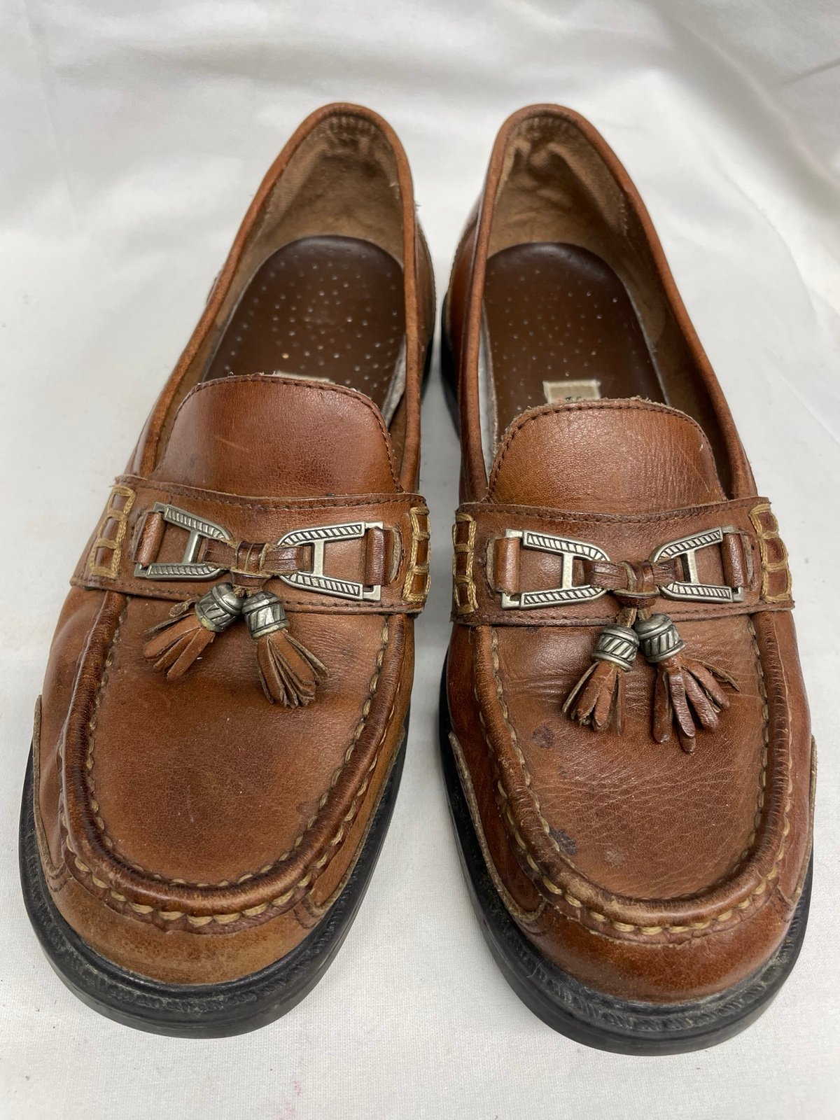 Michel leather tassel low heel loafers ladies sz 7.5m