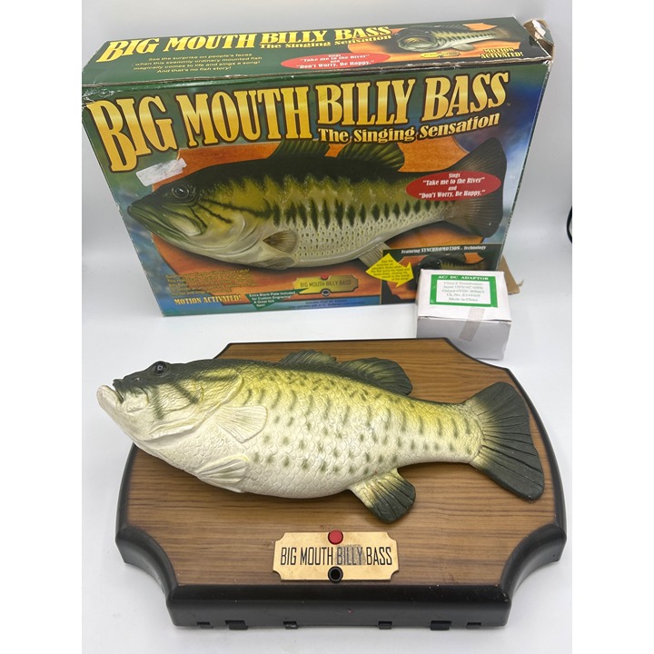 Big Mouth Billy Bass Gemmy 1999 Sings and Tail Moves AC/DC Adapter in Box READ
