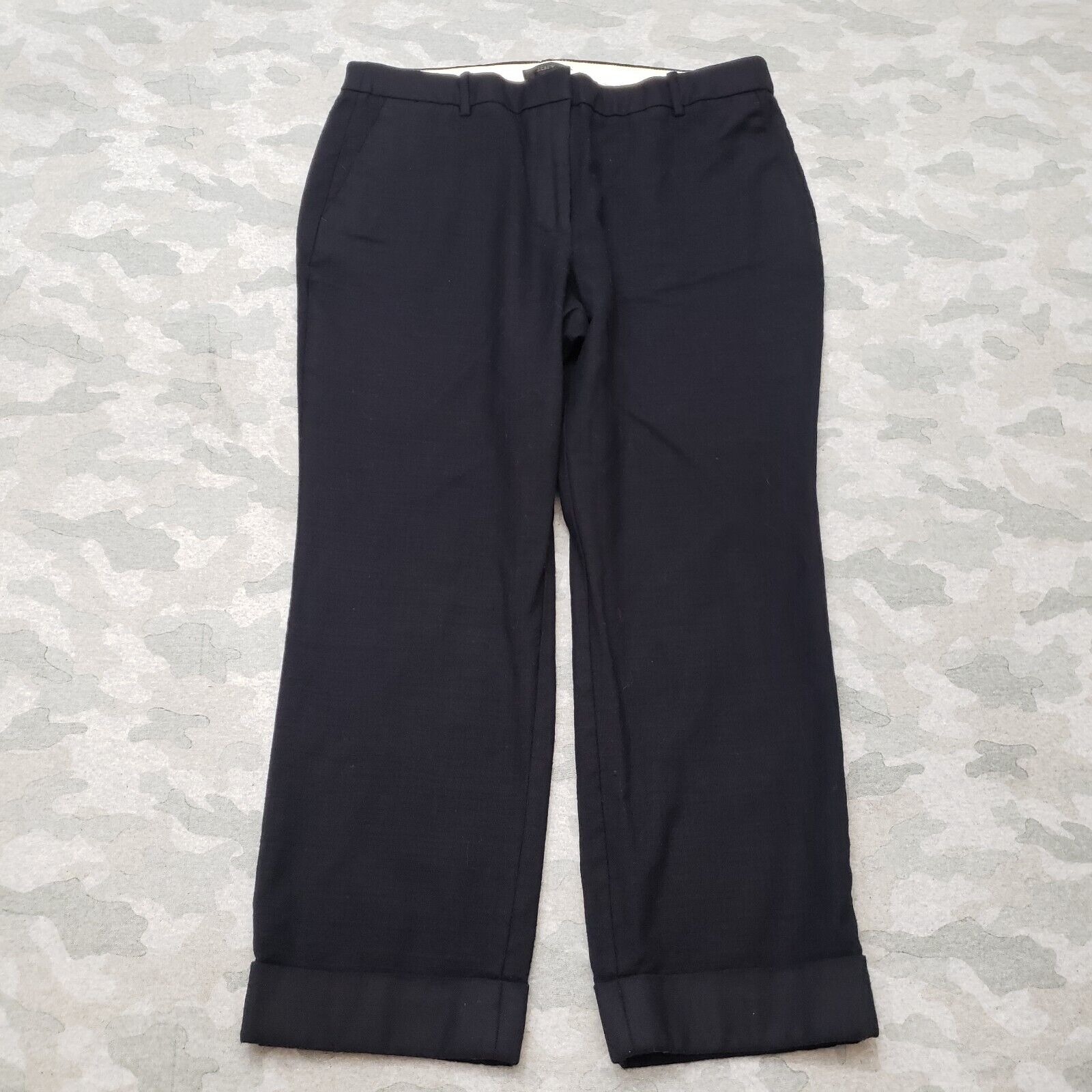 J Crew Pants Women's 16 Black Straight Leg Pockets Wool