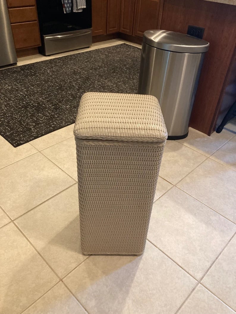 Vintage 1960’s weaved plastic/vinyl laundry hamper