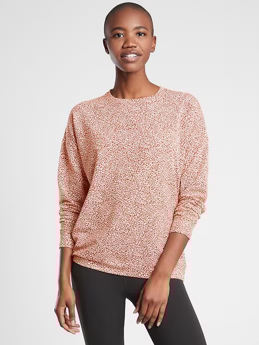 Athleta Balance Pullover Sweatshirt Crewneck Women’s Medium Tall Red Cheetah