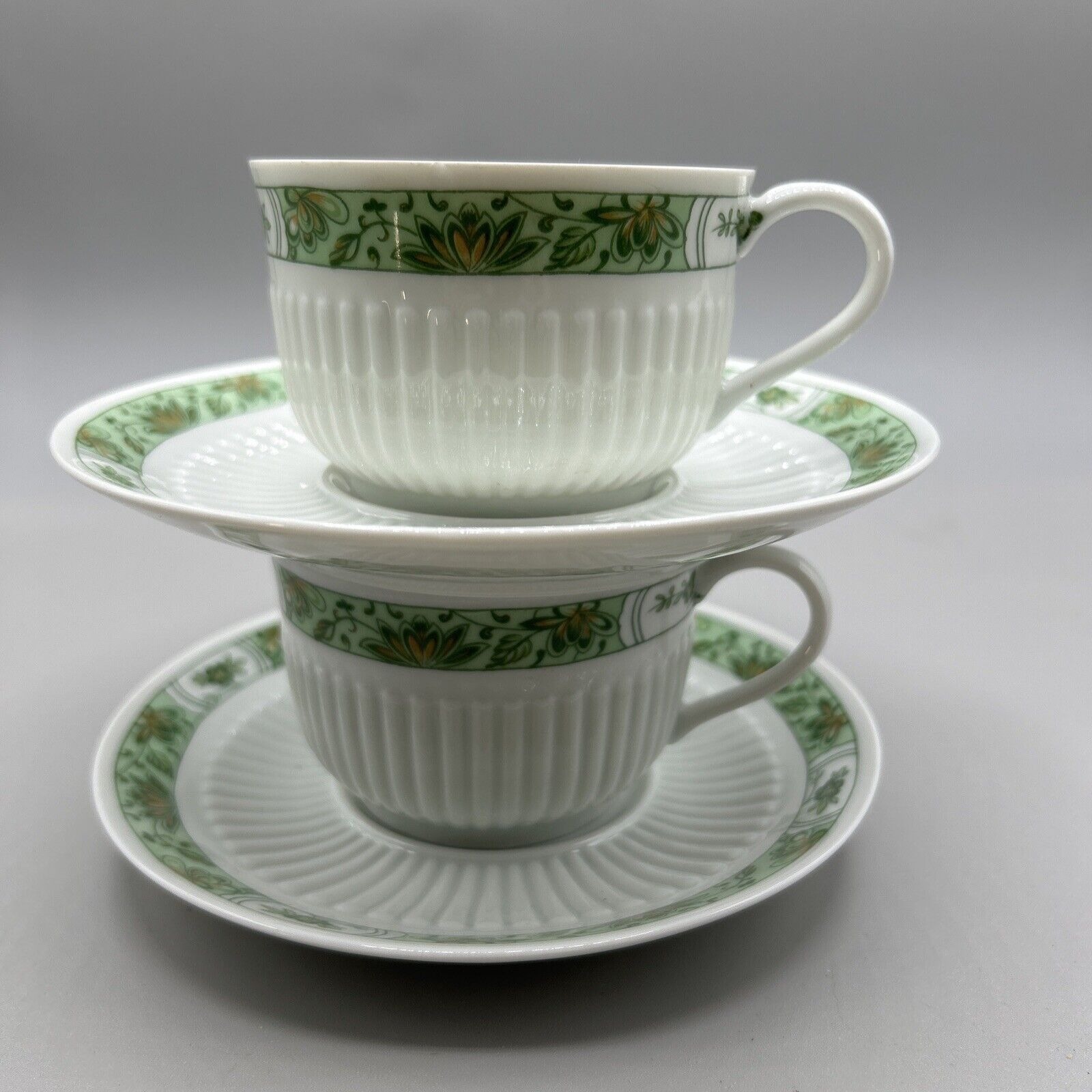 Ceralene Limoges Fleur de Jade Green teacup and saucer set of 4 CUPS & SAUCERS